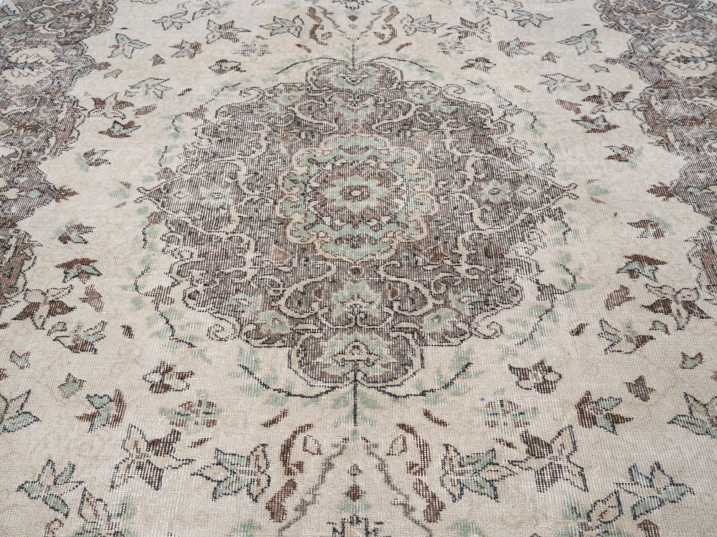 Turkish Isparta area rug in cream and taupe, view 4 of 10