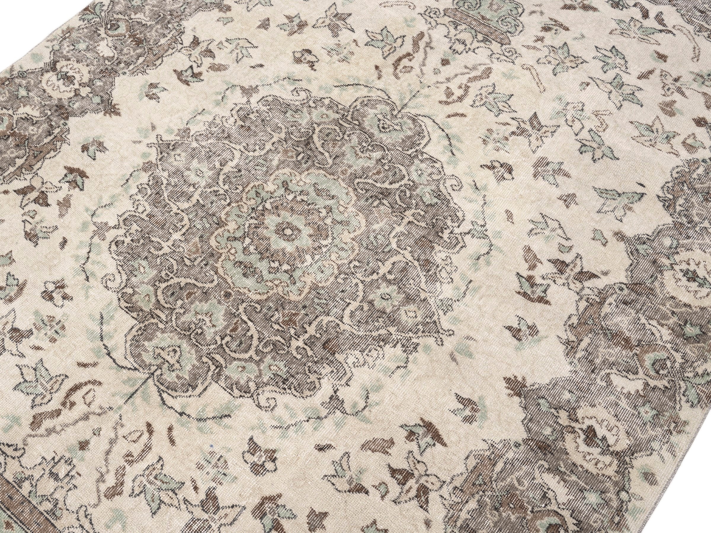 Turkish Isparta area rug in cream and taupe, view 5 of 10