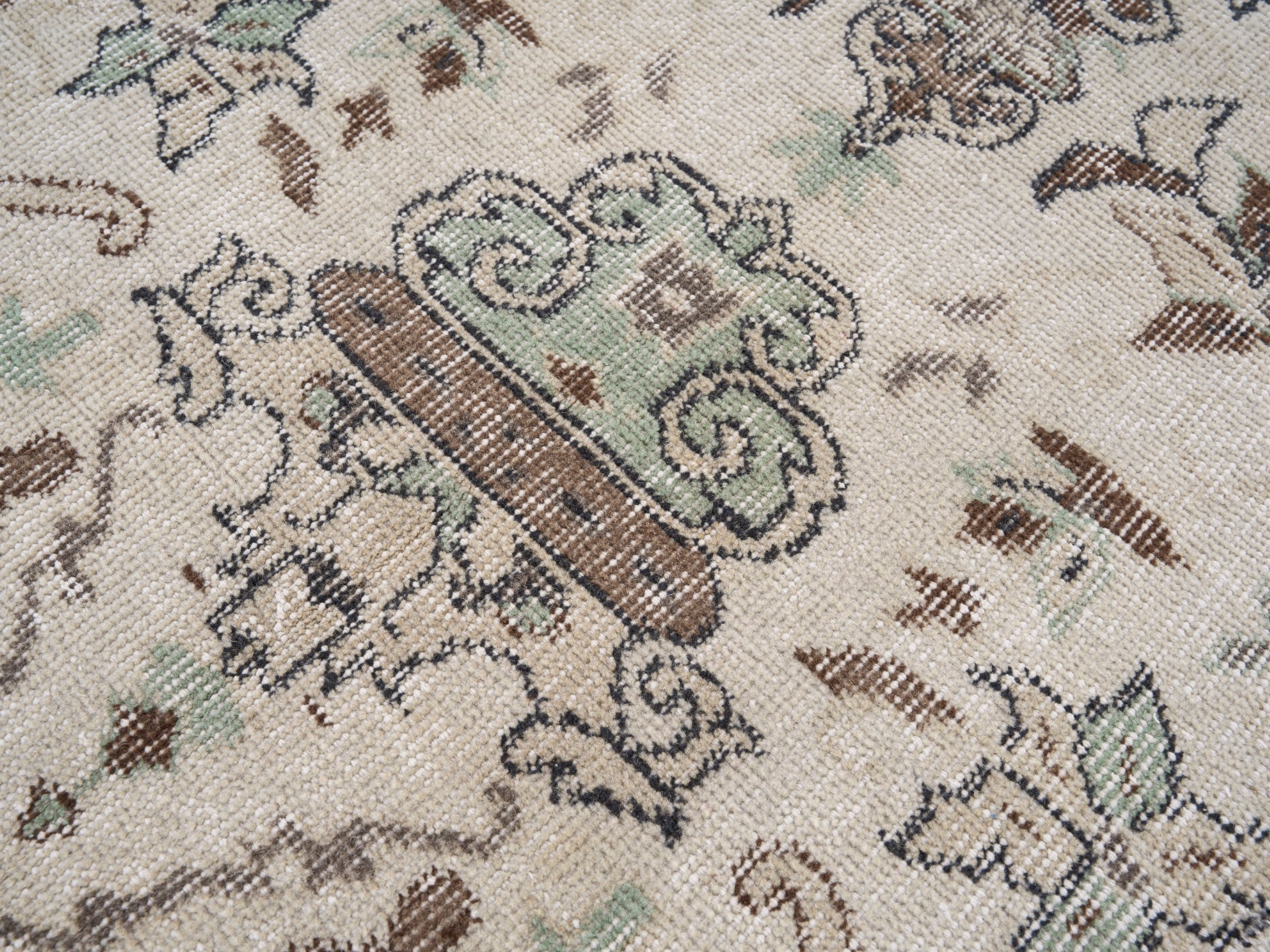 Turkish Isparta area rug in cream and taupe, view 7 of 10