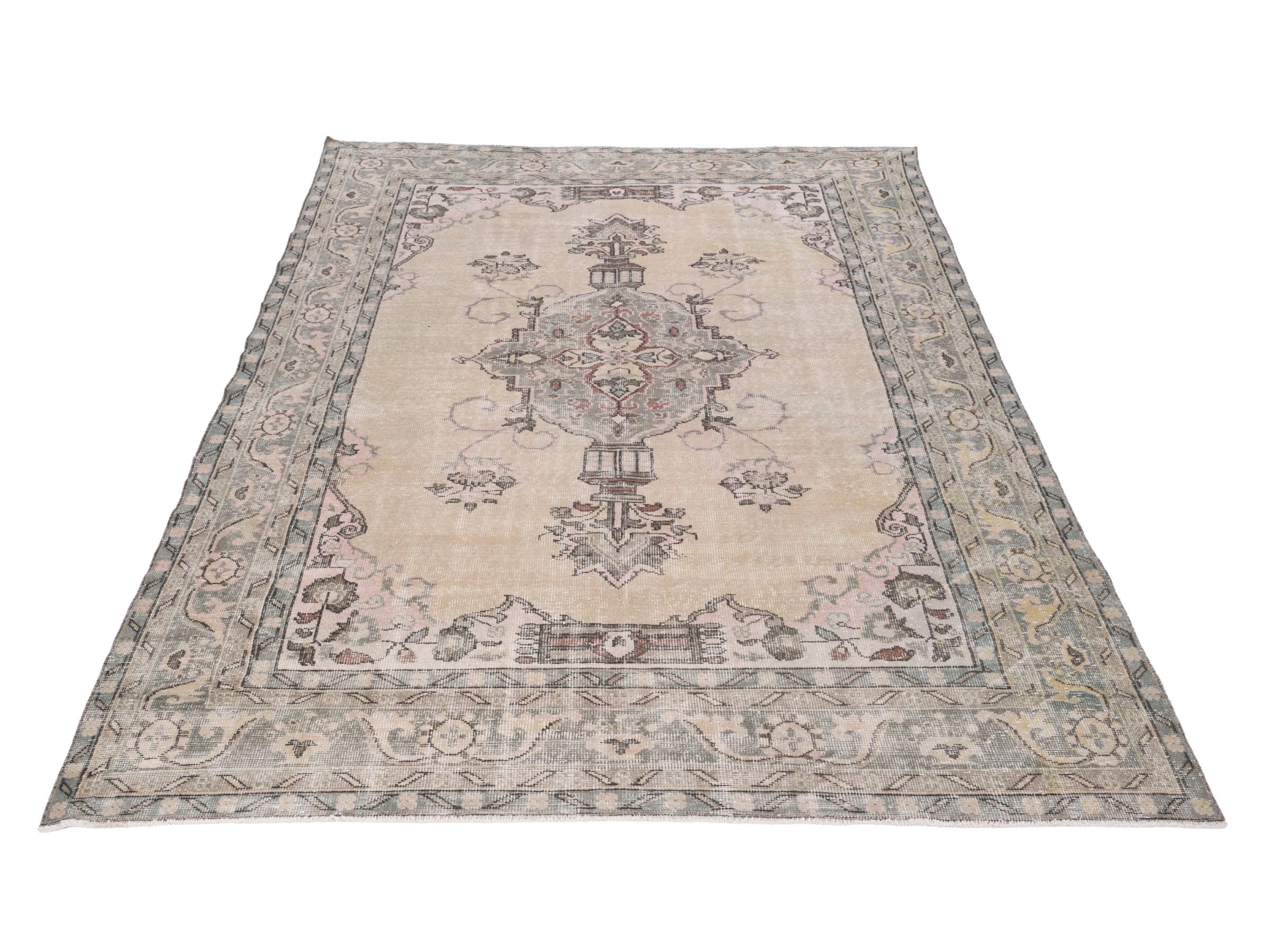 Turkish Isparta area rug in cream and greige, view 2 of 10