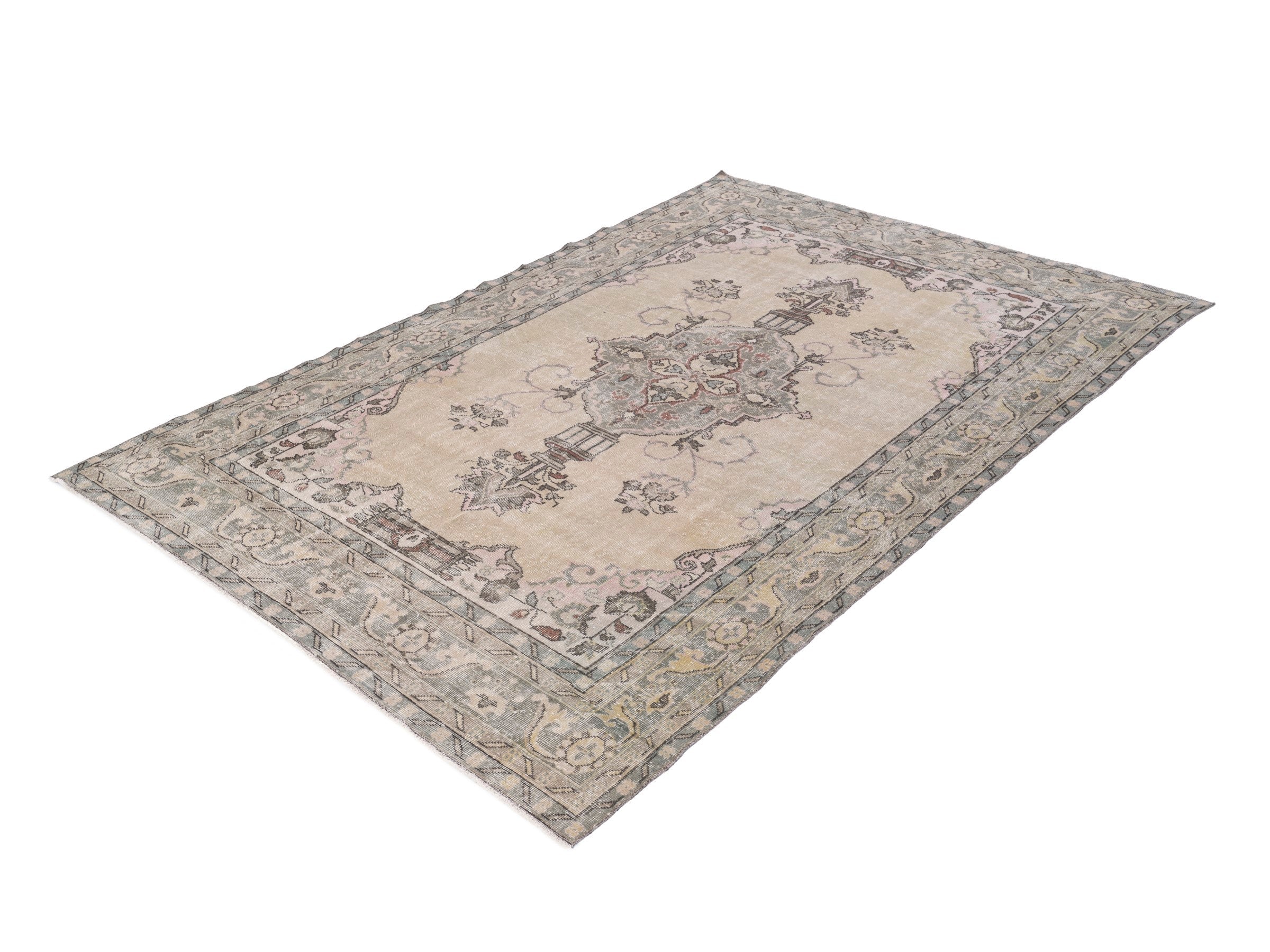 Turkish Isparta area rug in cream and greige, view 3 of 10