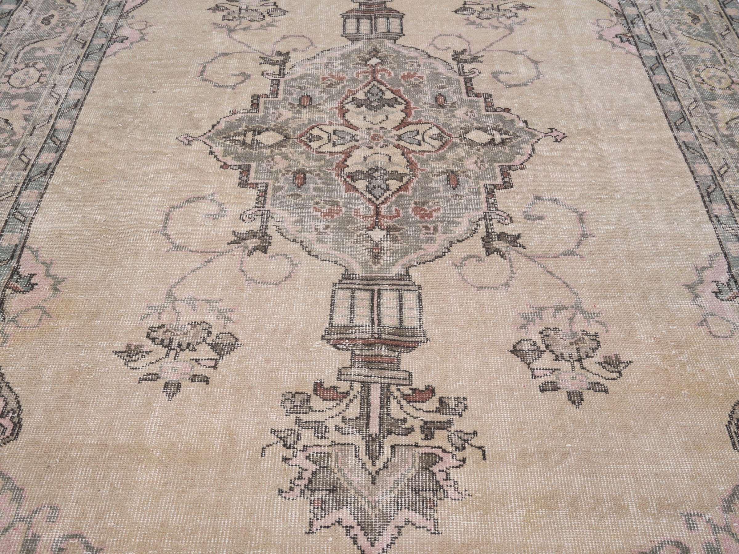 Turkish Isparta area rug in cream and greige, view 4 of 10