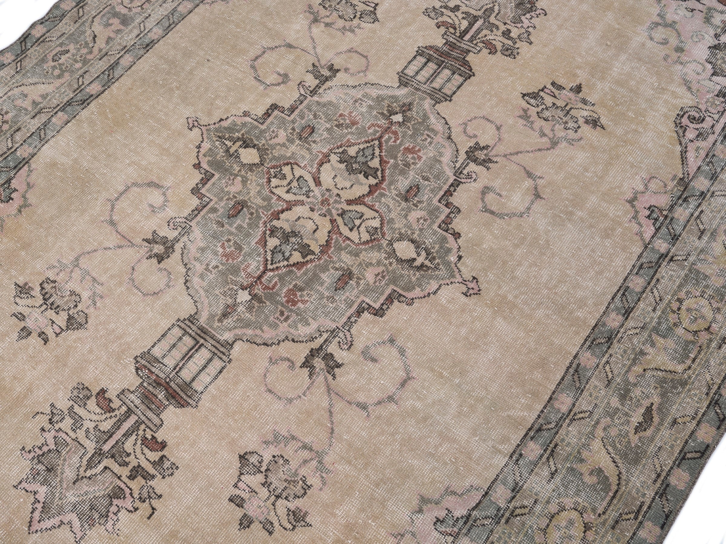 Turkish Isparta area rug in cream and greige, view 5 of 10