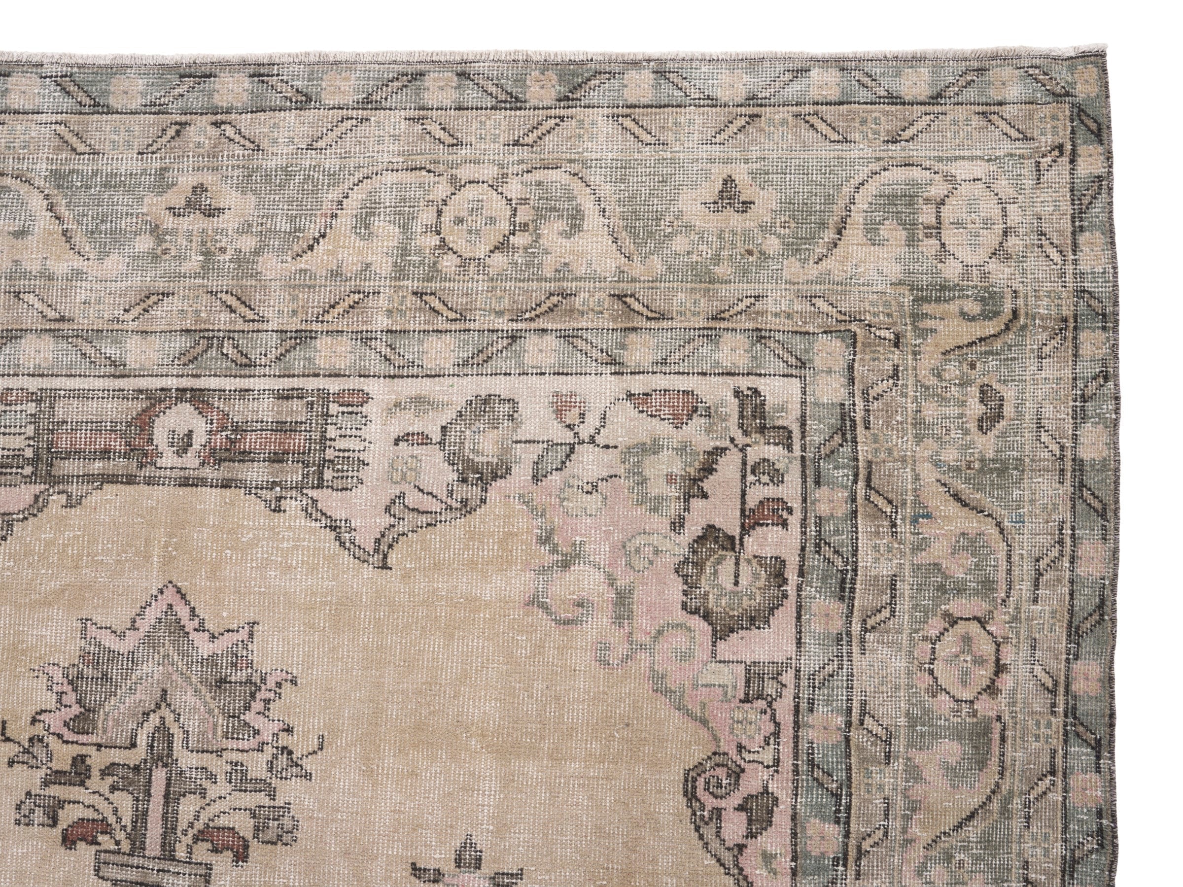 Turkish Isparta area rug in cream and greige, view 8 of 10