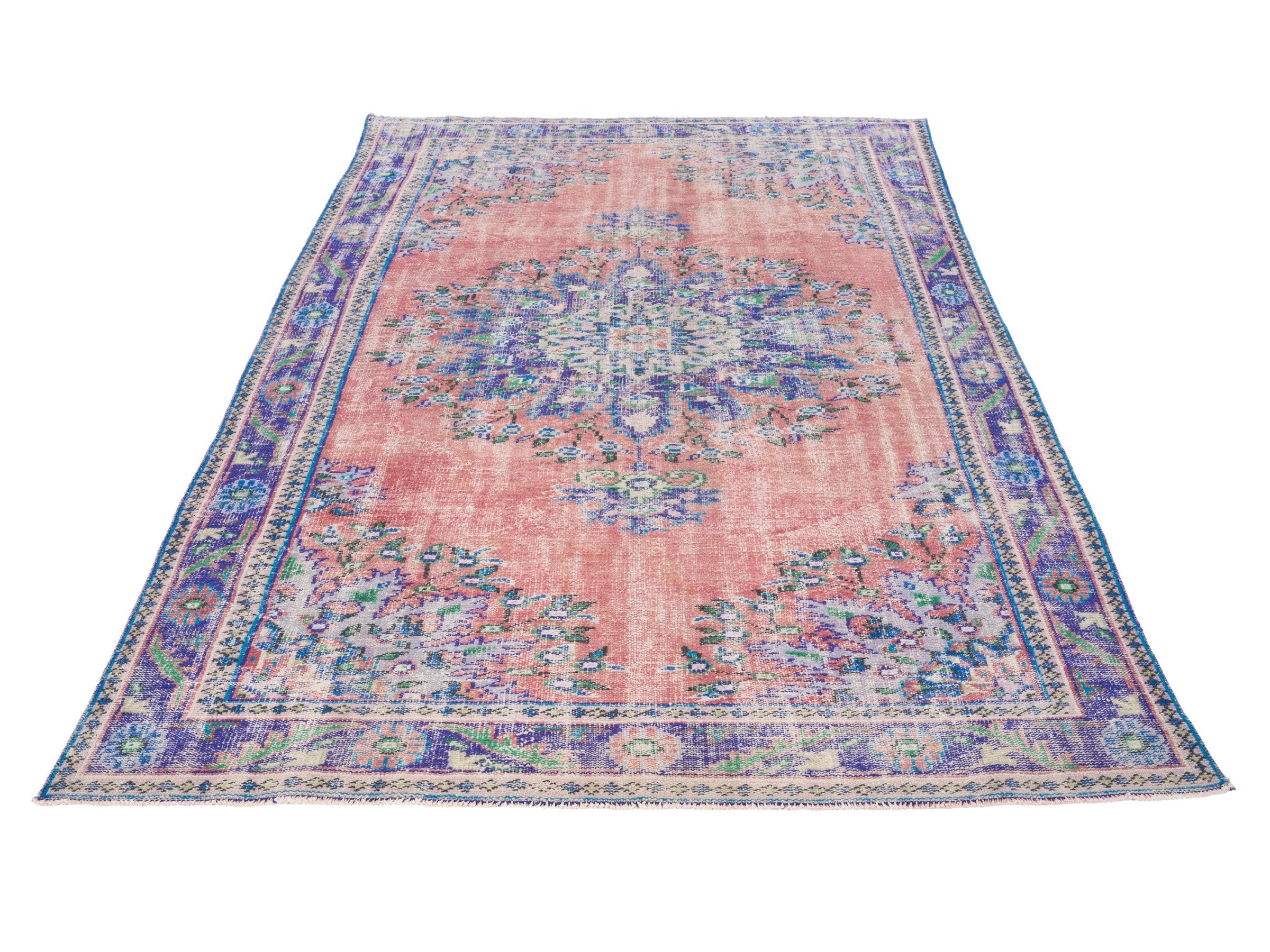 Turkish Manisa area rug in dusty rose and plum, view 2 of 10