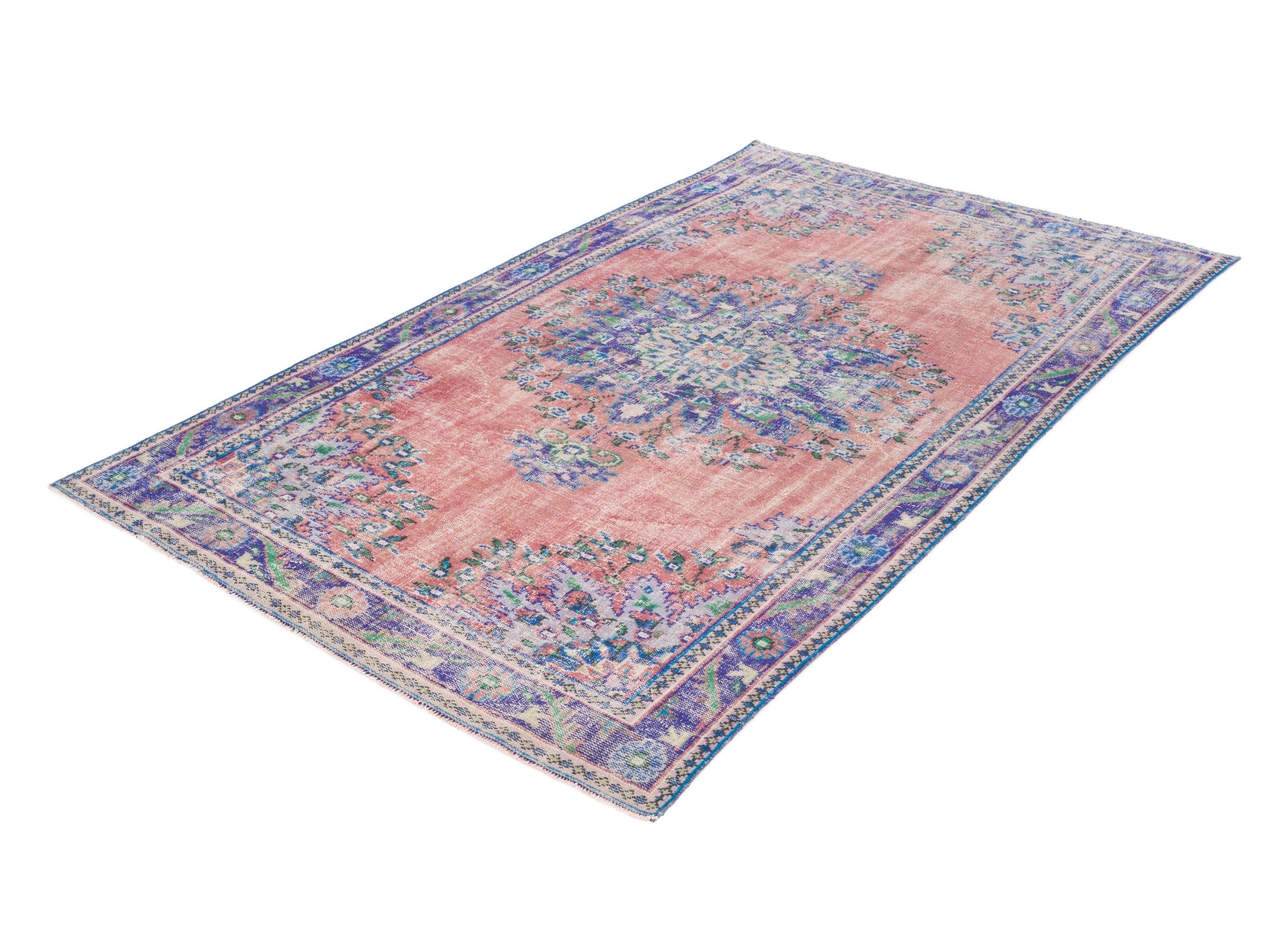 Turkish Manisa area rug in dusty rose and plum, view 3 of 10