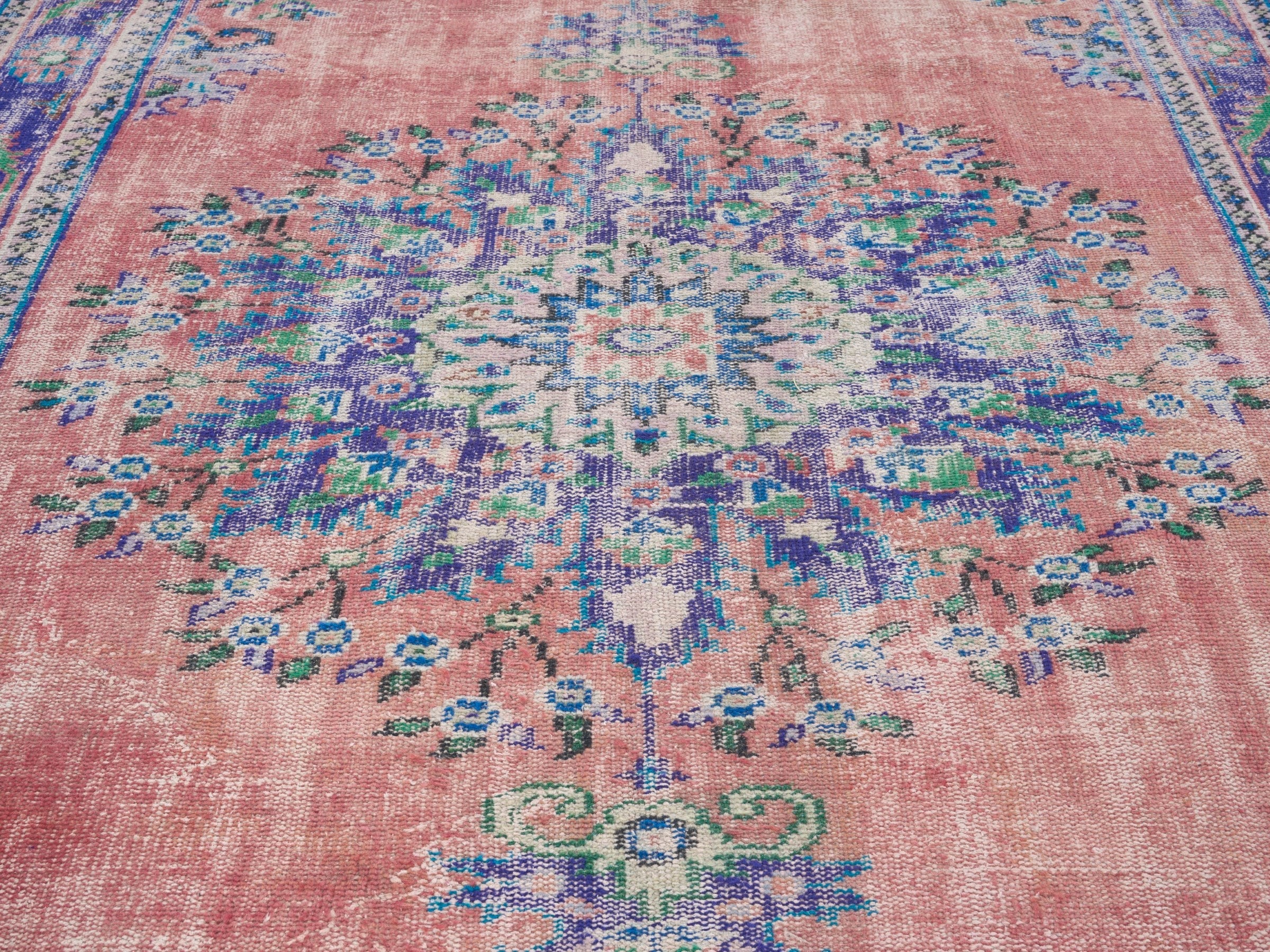 Turkish Manisa area rug in dusty rose and plum, view 4 of 10