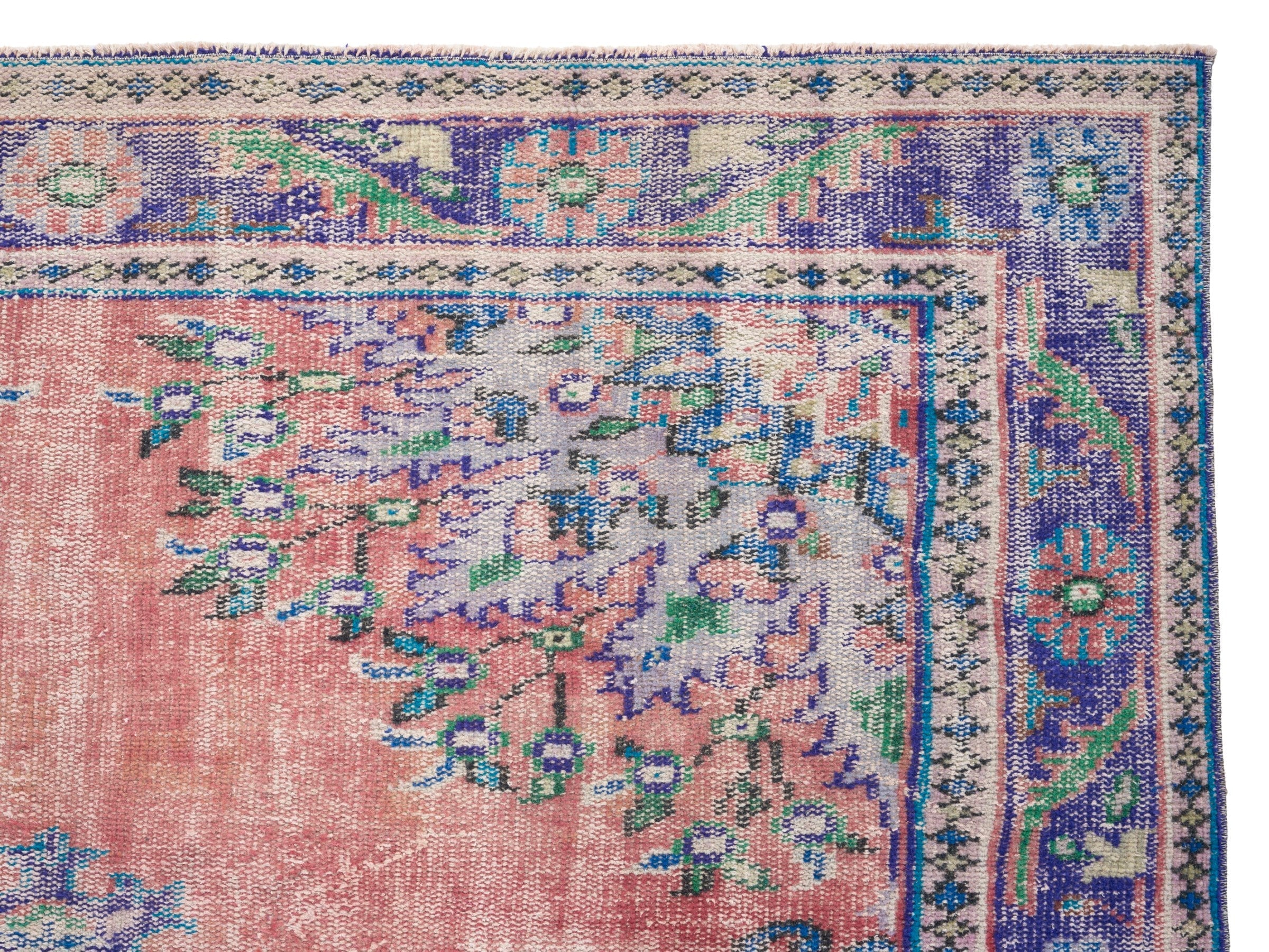 Turkish Manisa area rug in dusty rose and plum, view 8 of 10