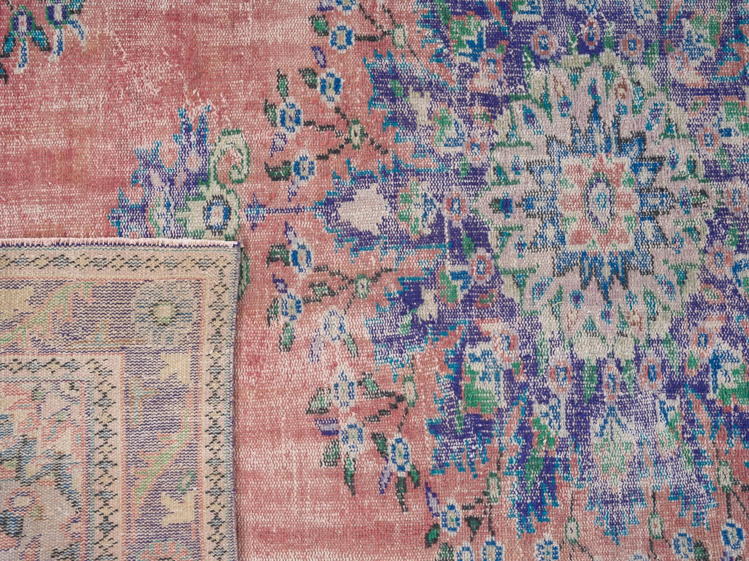 Turkish Manisa area rug in dusty rose and plum, view 10 of 10