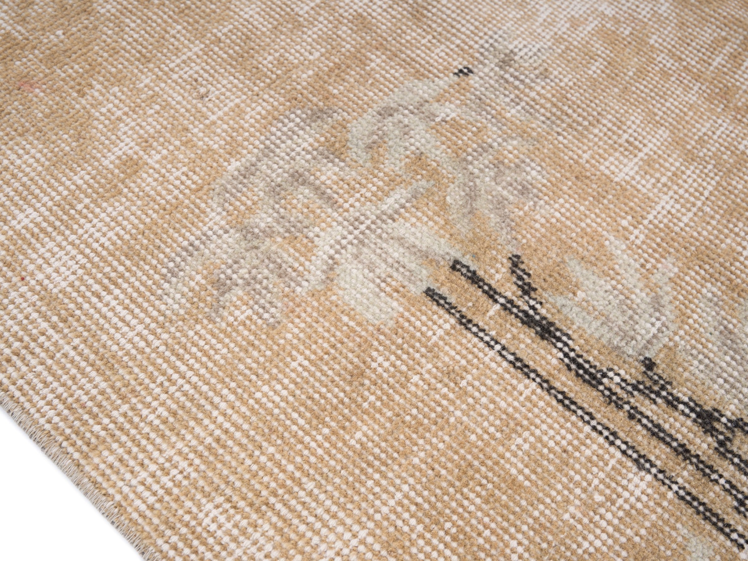 Turkish Isparta area rug in beige and greige, view 6 of 9