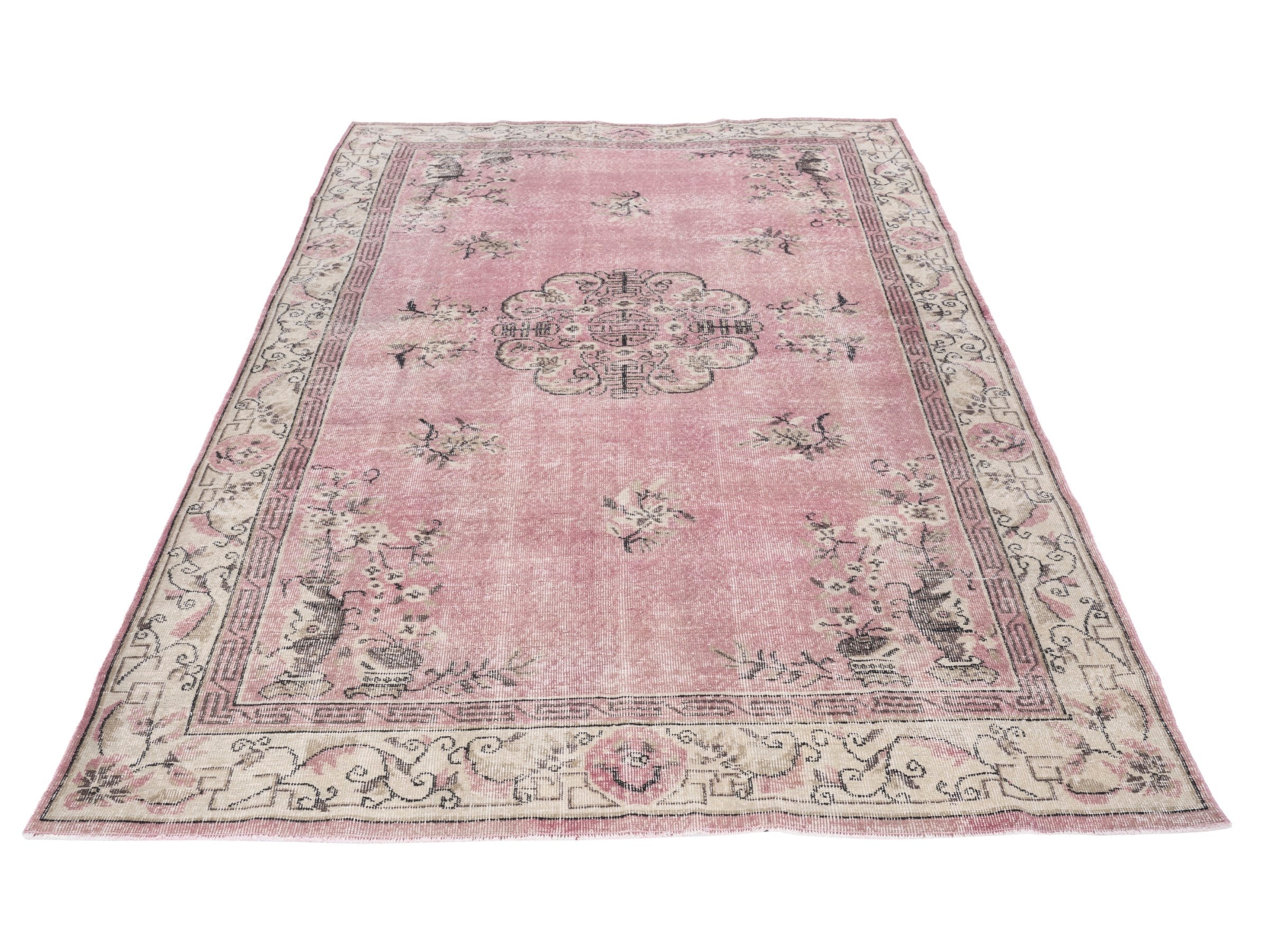 Turkish Isparta area rug in dusty rose and muted pink, view 2 of 10