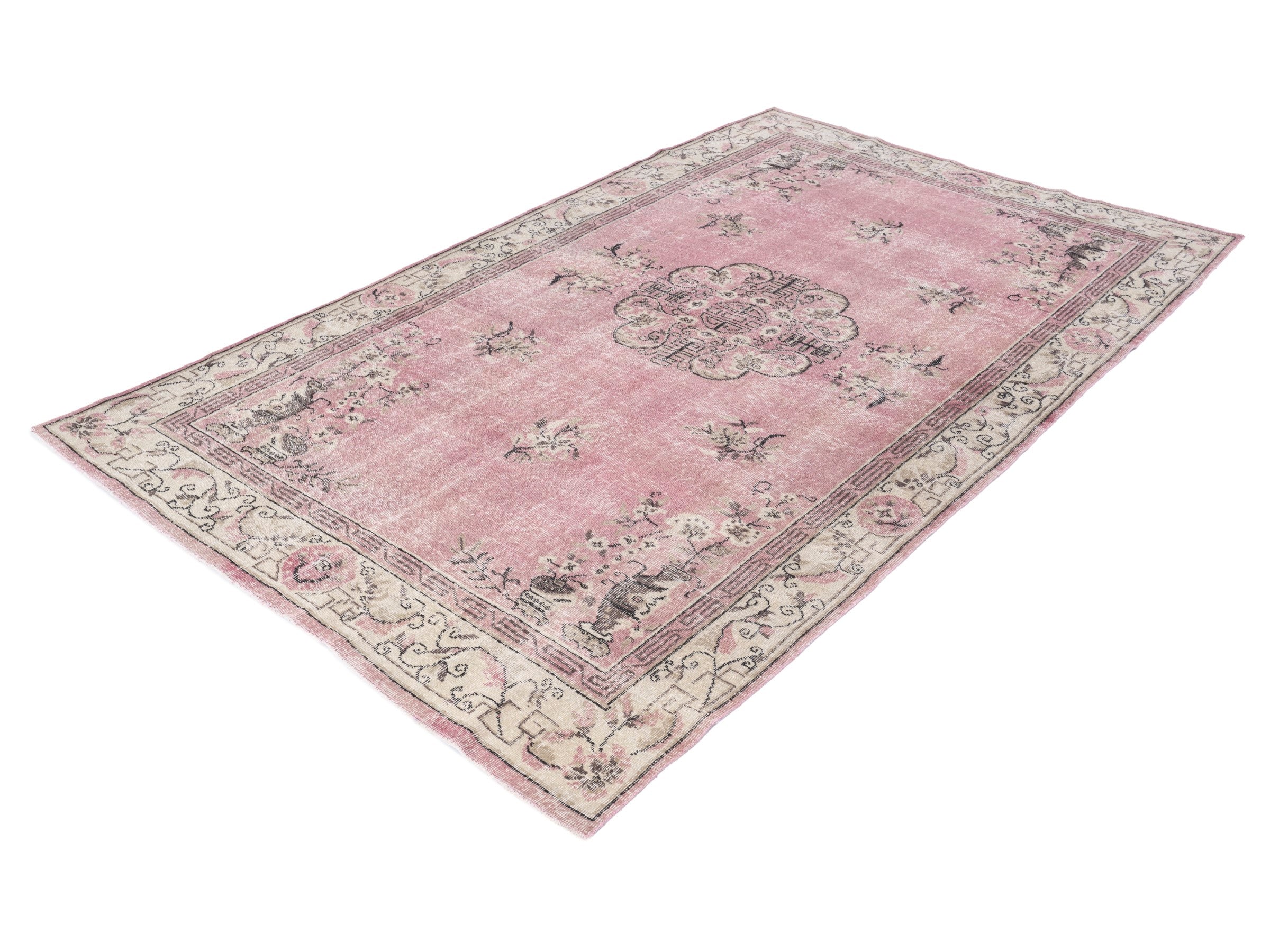 Turkish Isparta area rug in dusty rose and muted pink, view 3 of 10