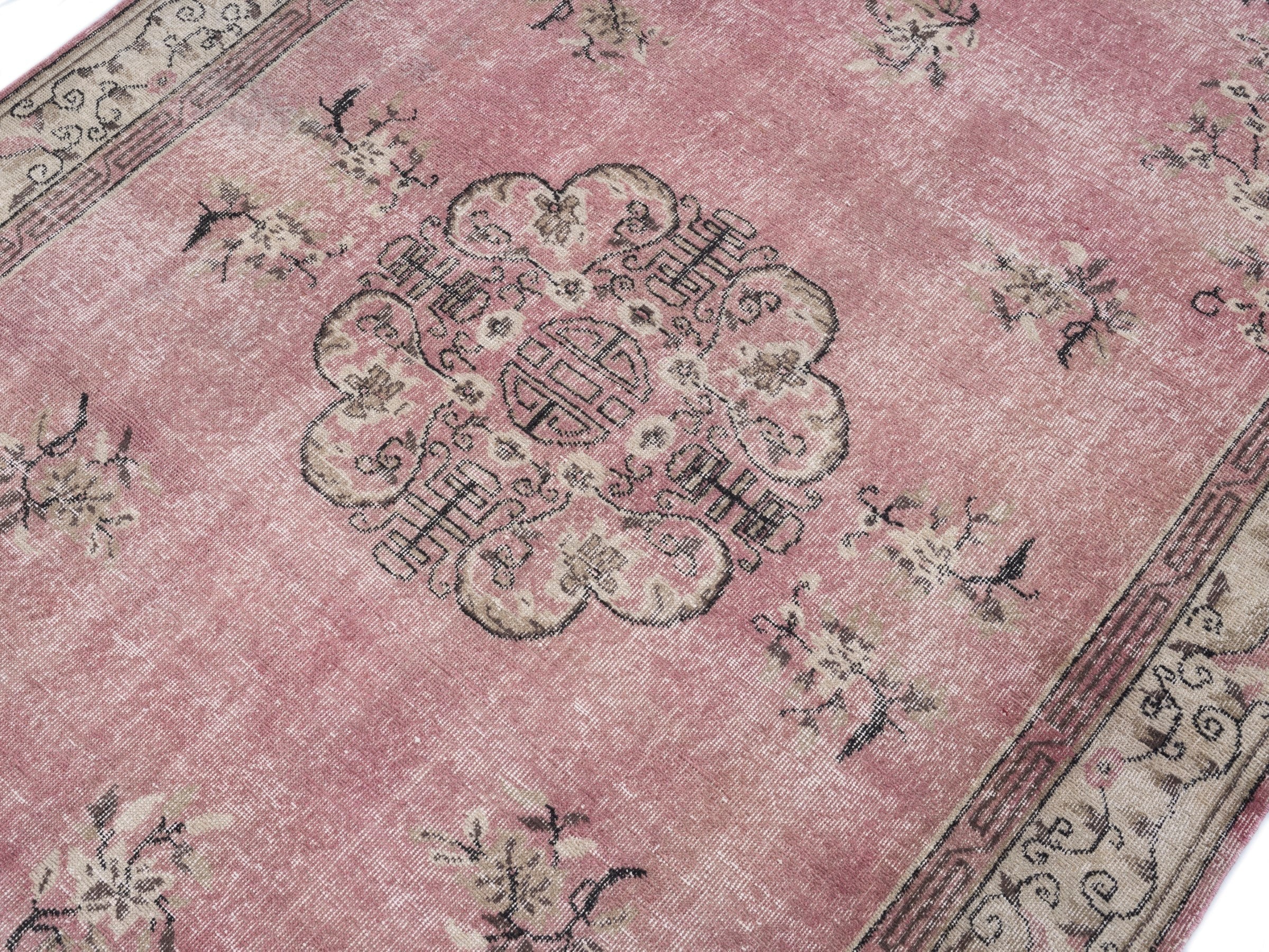 Turkish Isparta area rug in dusty rose and muted pink, view 5 of 10