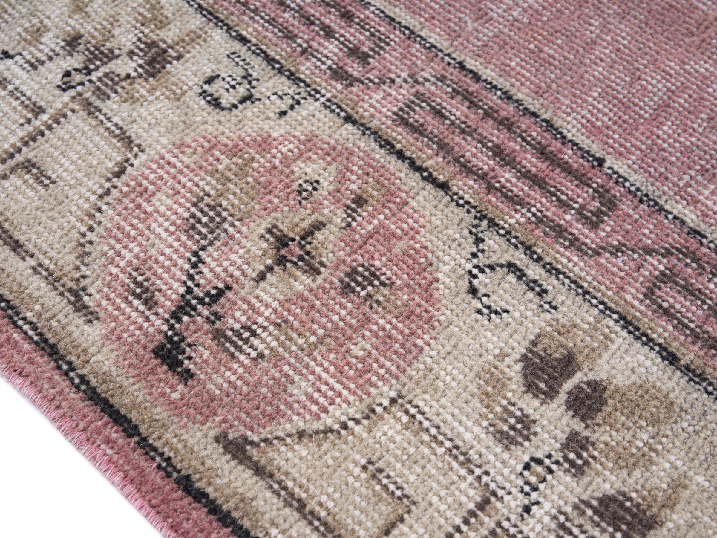 Turkish Isparta area rug in dusty rose and muted pink, view 6 of 10
