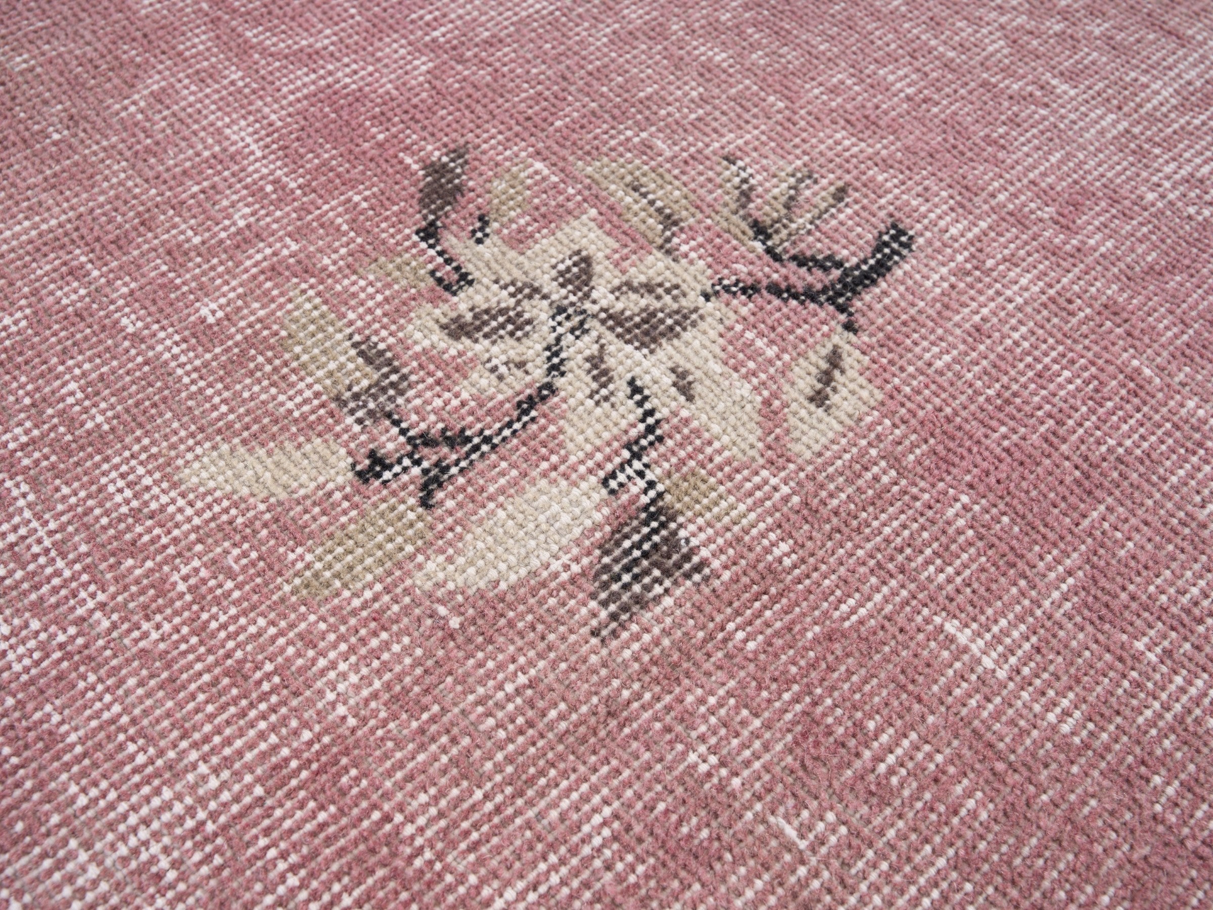 Turkish Isparta area rug in dusty rose and muted pink, view 7 of 10
