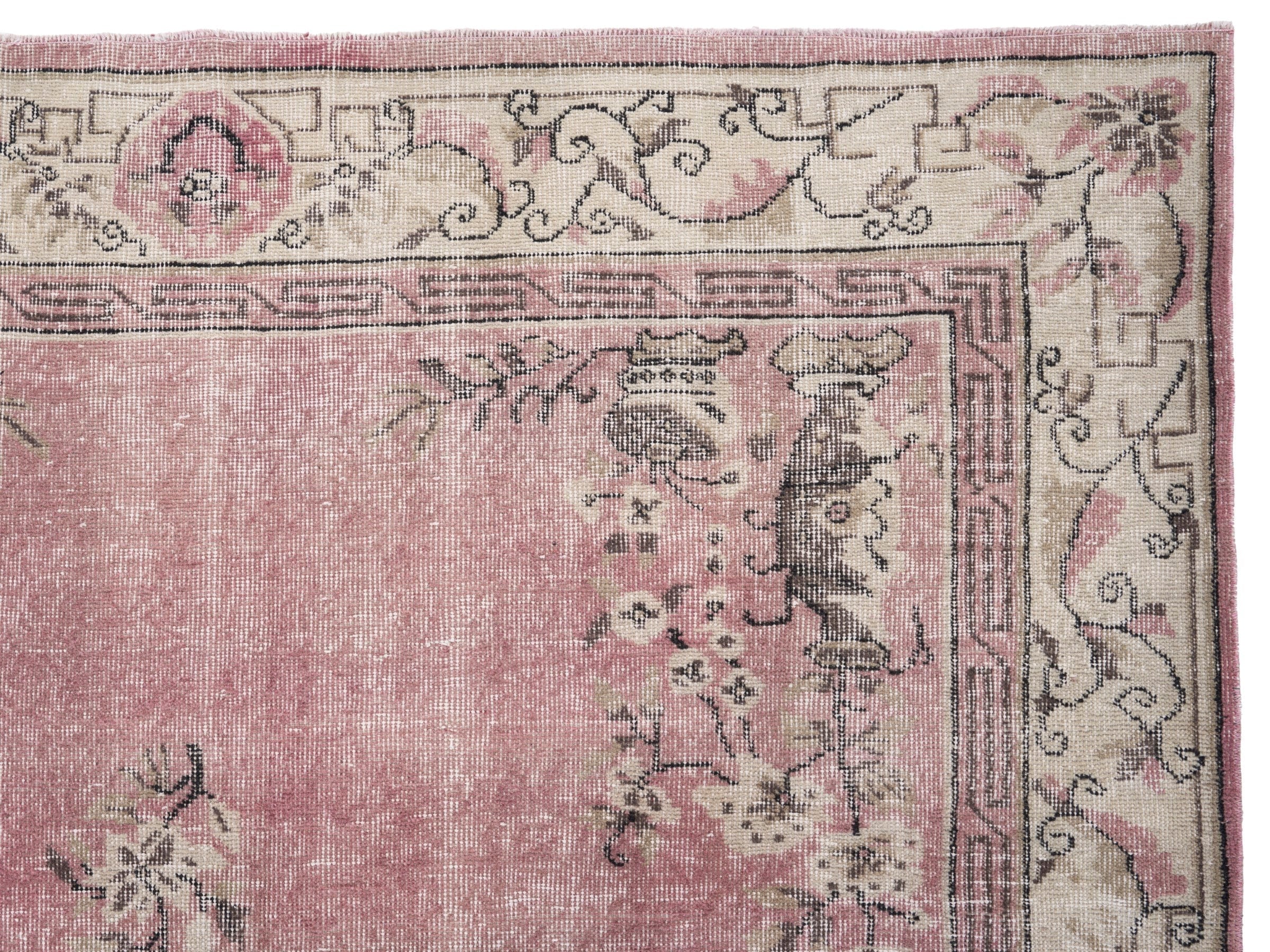 Turkish Isparta area rug in dusty rose and muted pink, view 8 of 10