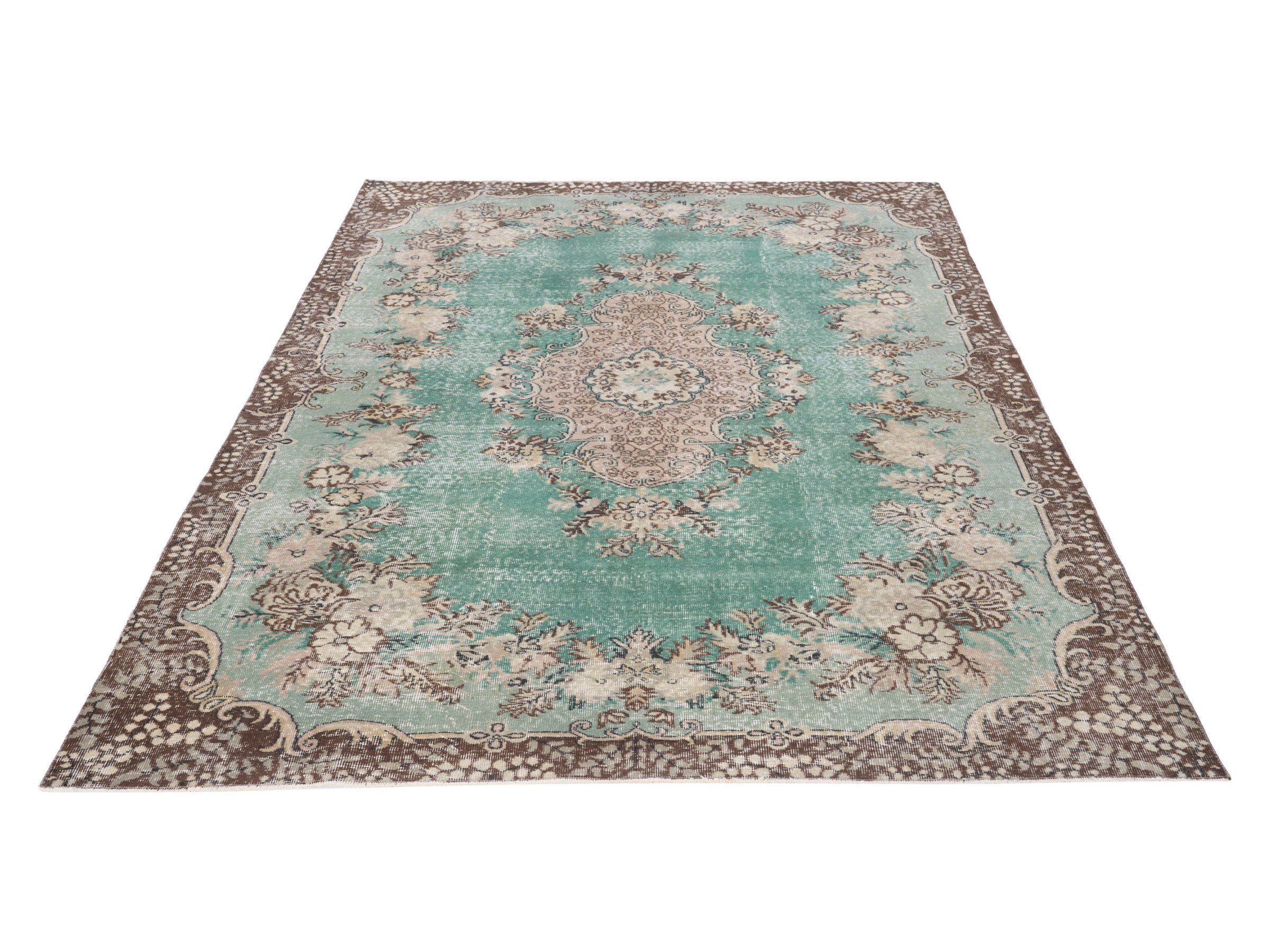 Turkish Isparta area rug in celadon and greige, view 2 of 10