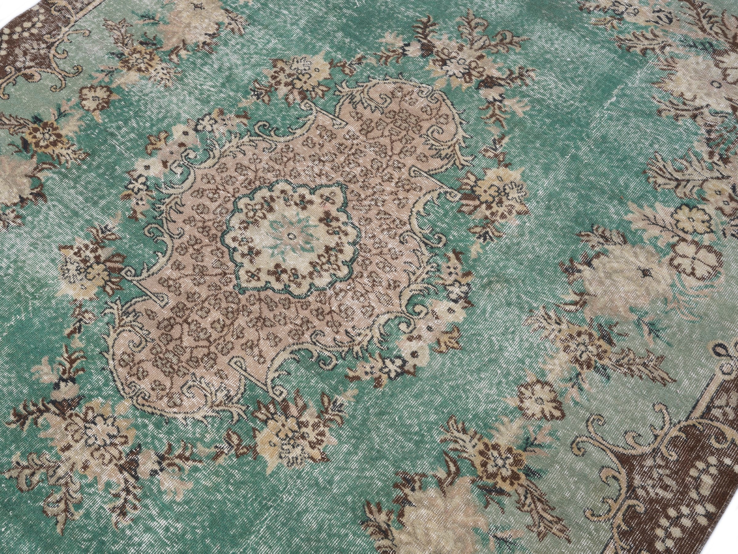 Turkish Isparta area rug in celadon and greige, view 5 of 10