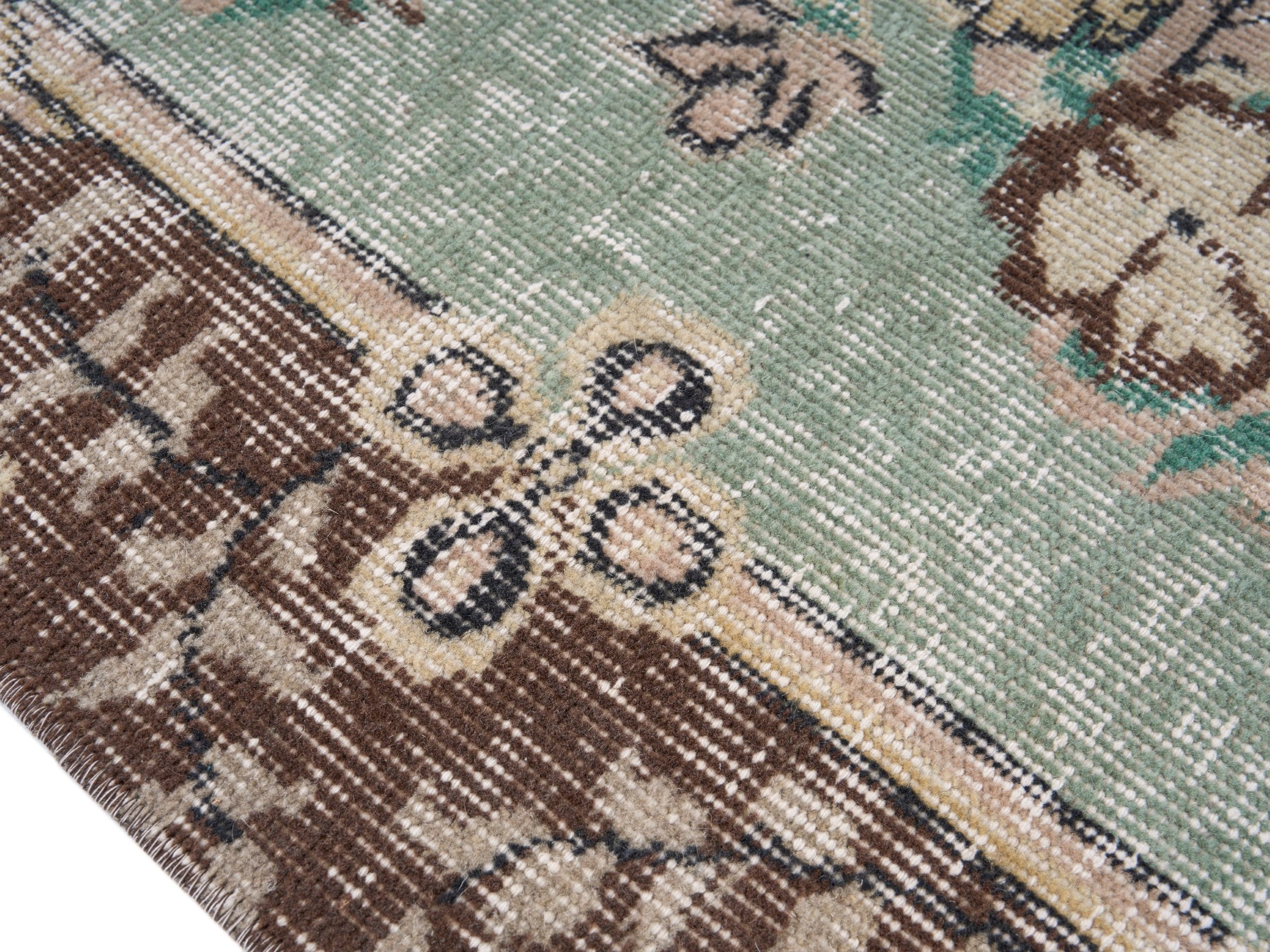 Turkish Isparta area rug in celadon and greige, view 6 of 10
