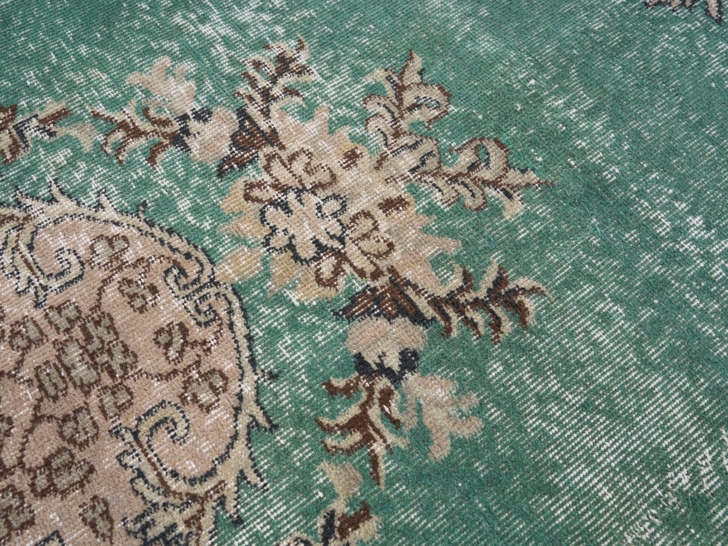 Turkish Isparta area rug in celadon and greige, view 7 of 10