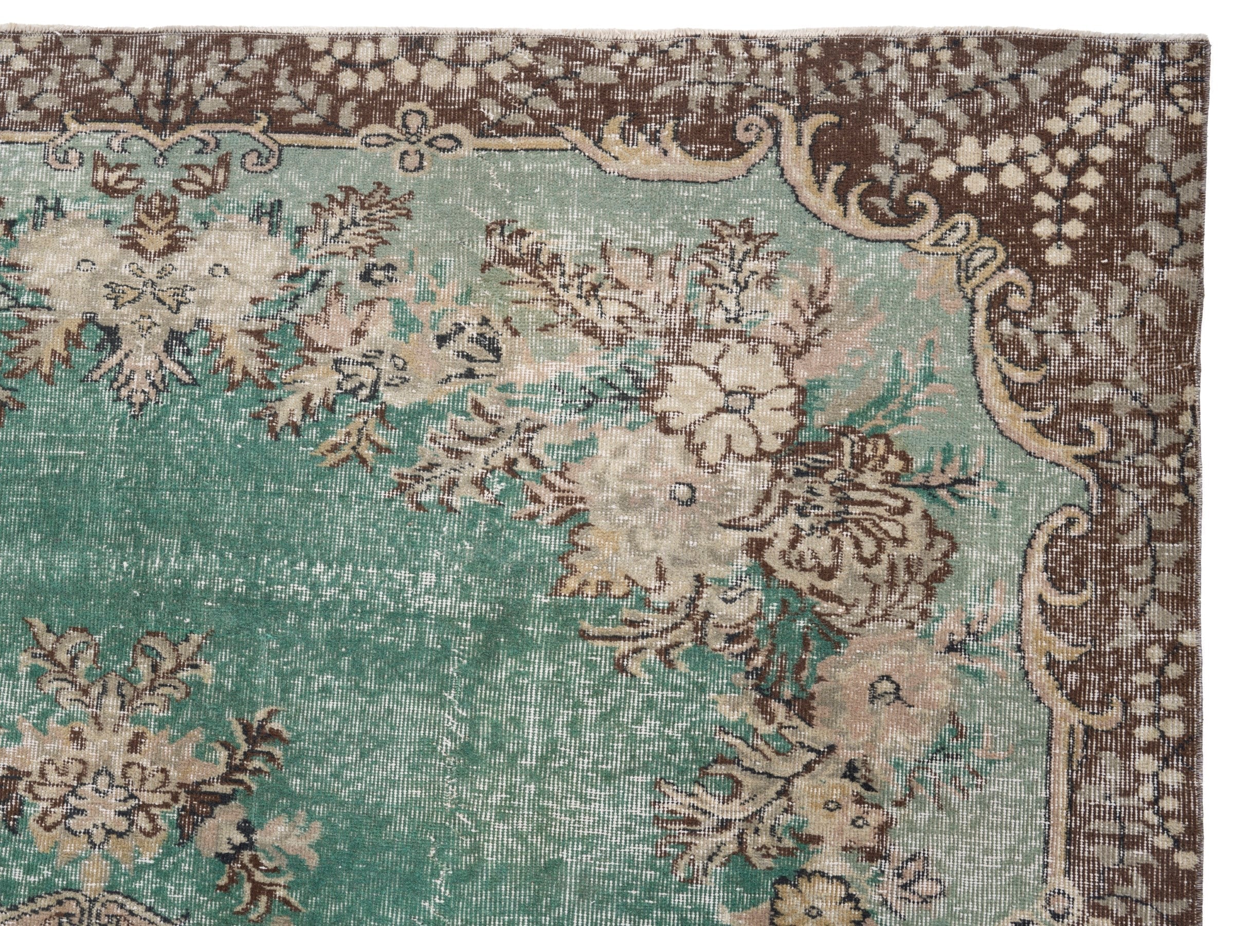 Turkish Isparta area rug in celadon and greige, view 8 of 10