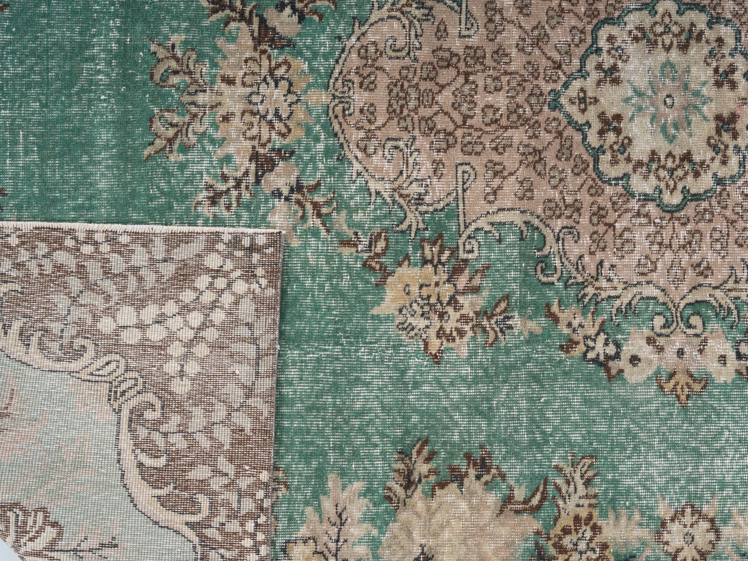 Turkish Isparta area rug in celadon and greige, view 10 of 10