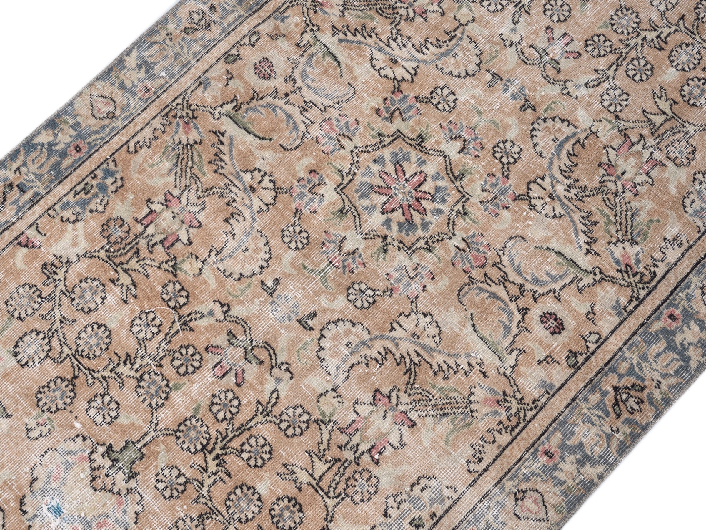 Turkish Isparta area rug in beige and blue gray, view 4 of 9