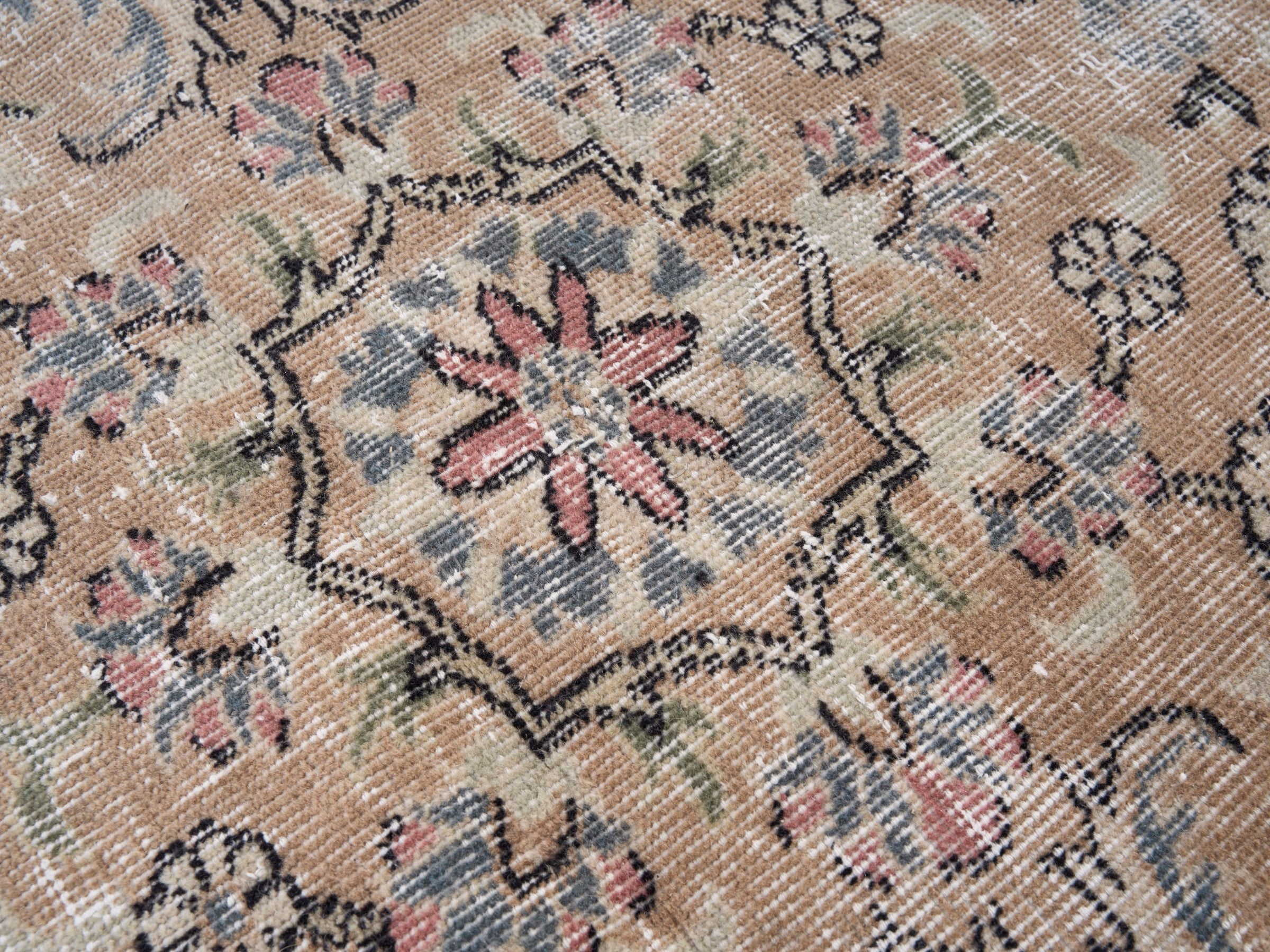 Turkish Isparta area rug in beige and blue gray, view 6 of 9