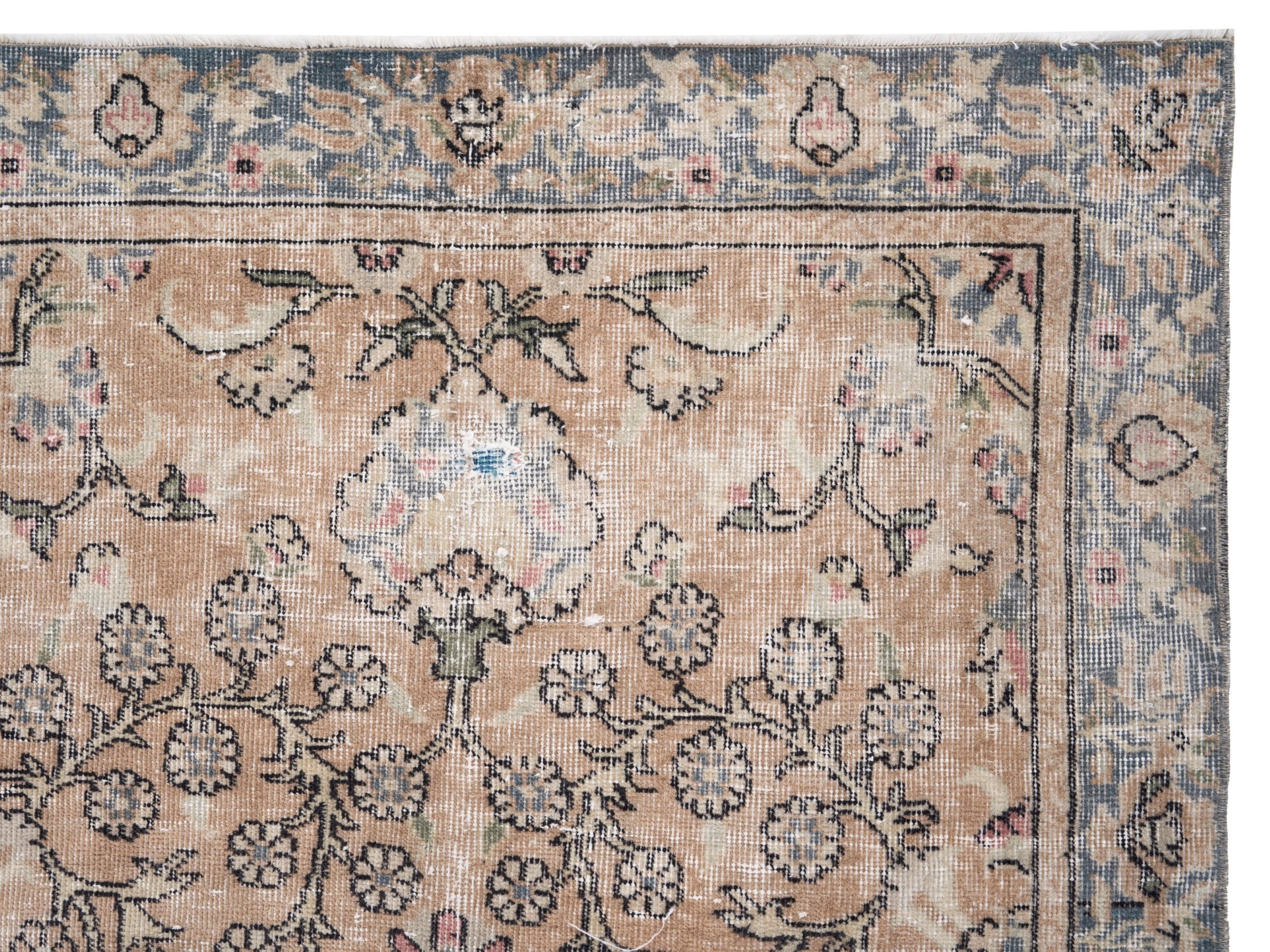 Turkish Isparta area rug in beige and blue gray, view 7 of 9