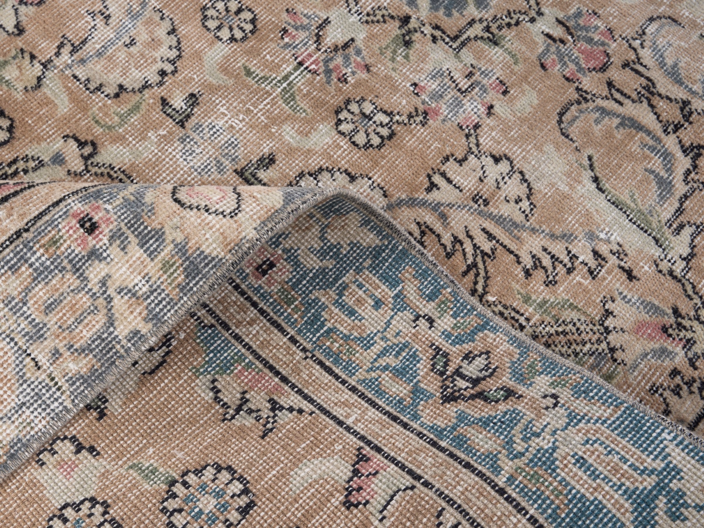 Turkish Isparta area rug in beige and blue gray, view 8 of 9