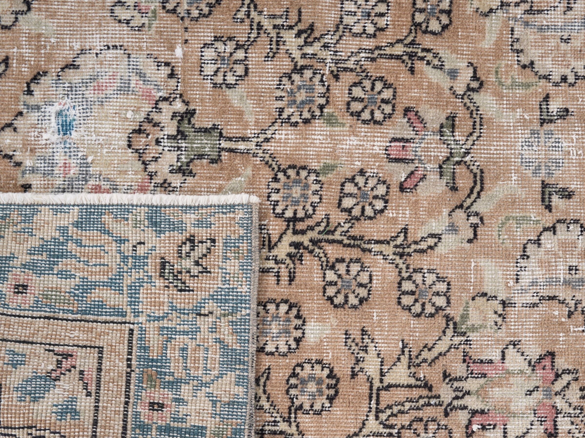 Turkish Isparta area rug in beige and blue gray, view 9 of 9
