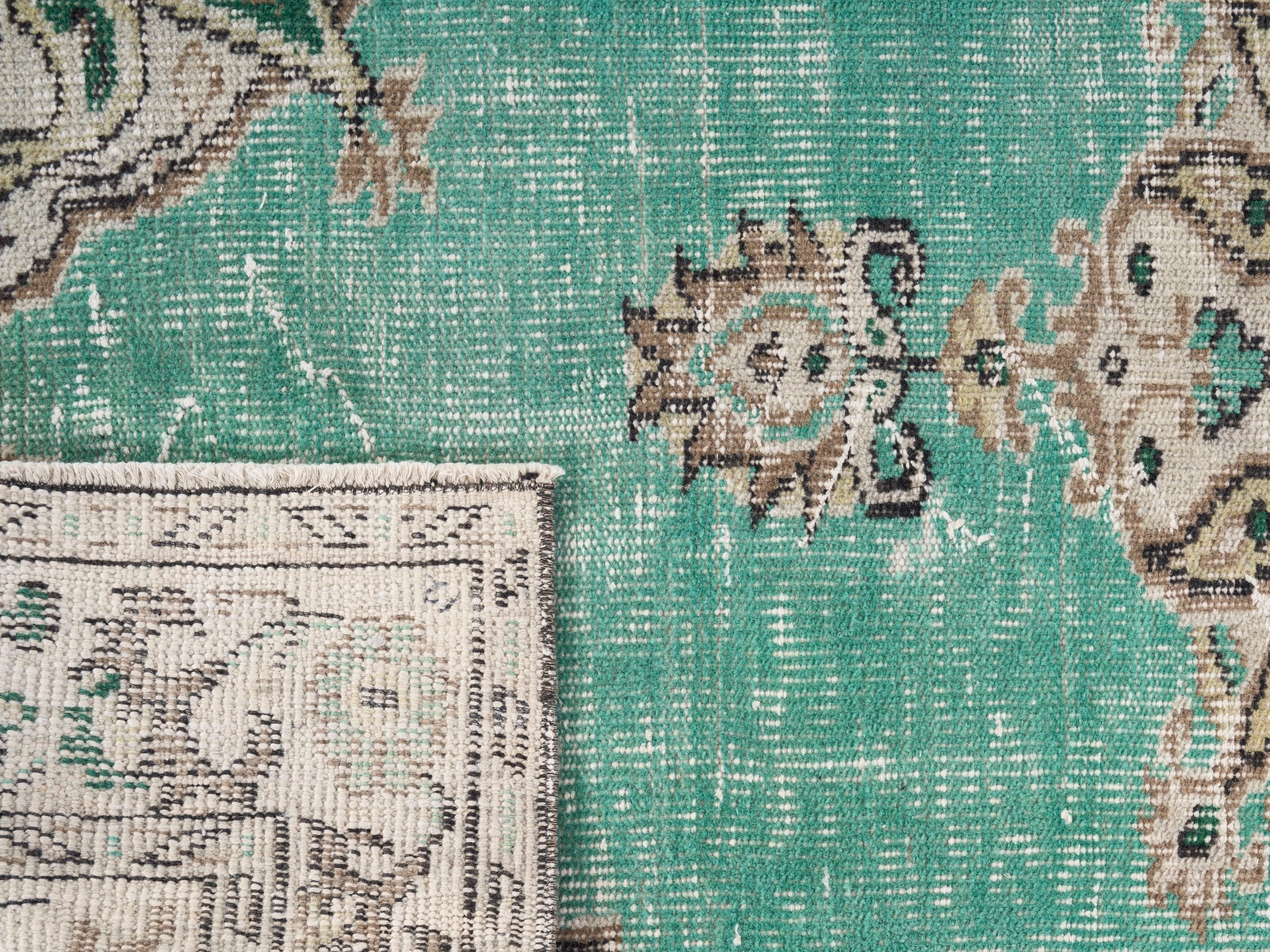 Turkish Manisa accent rug in turquoise and cream, view 9 of 9
