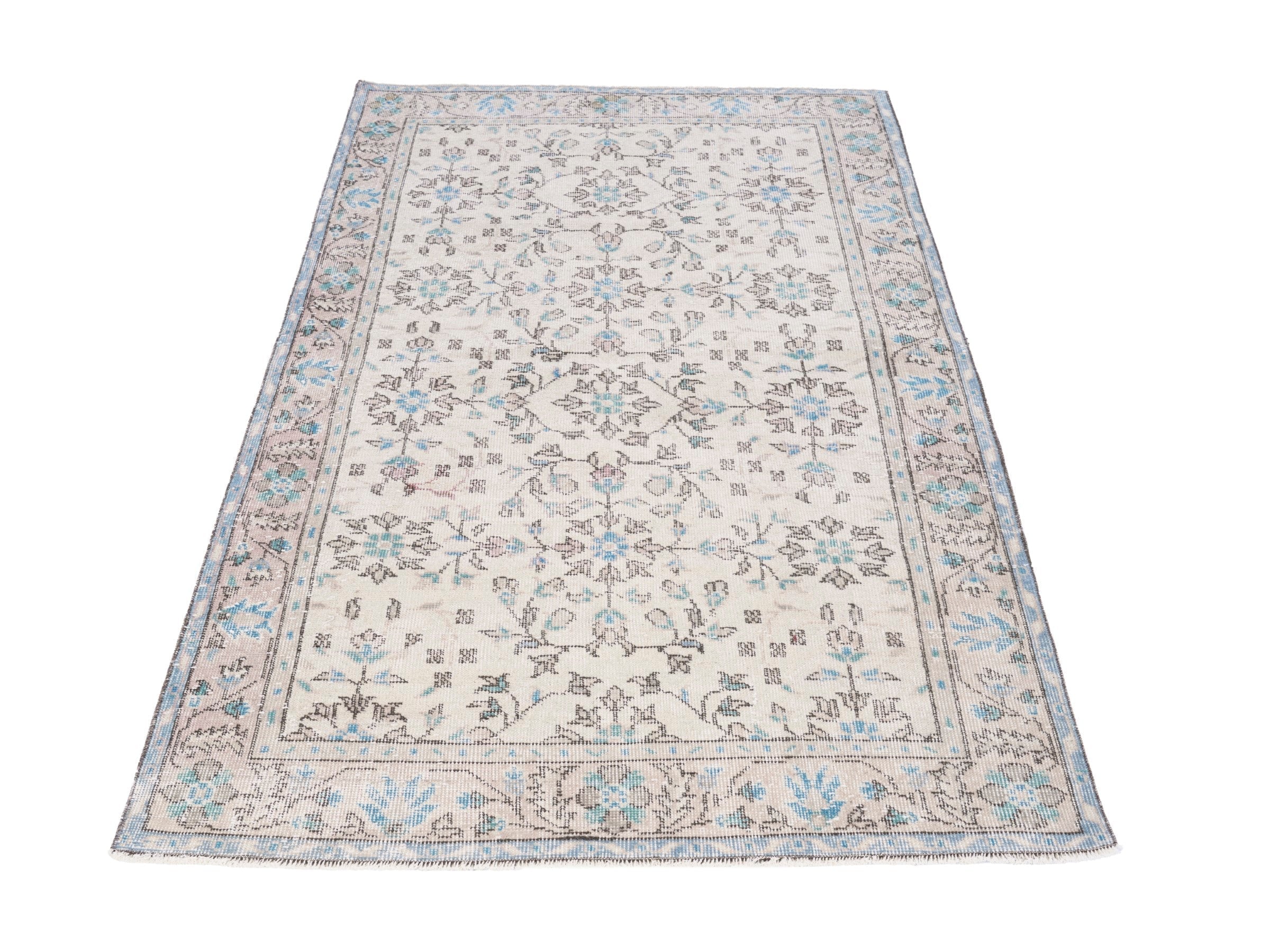Turkish Isparta area rug in cream and powder blue, view 2 of 10