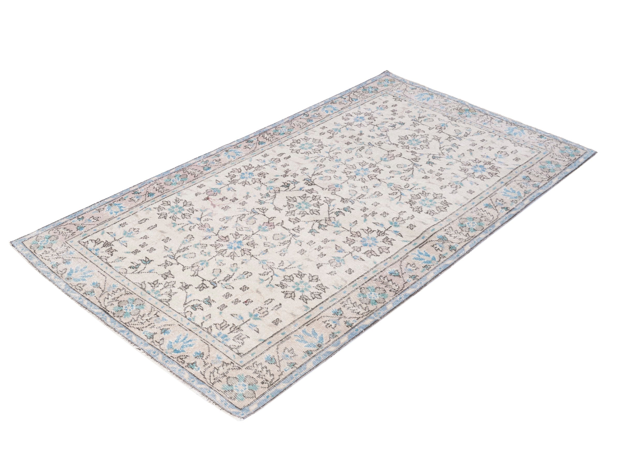 Turkish Isparta area rug in cream and powder blue, view 3 of 10