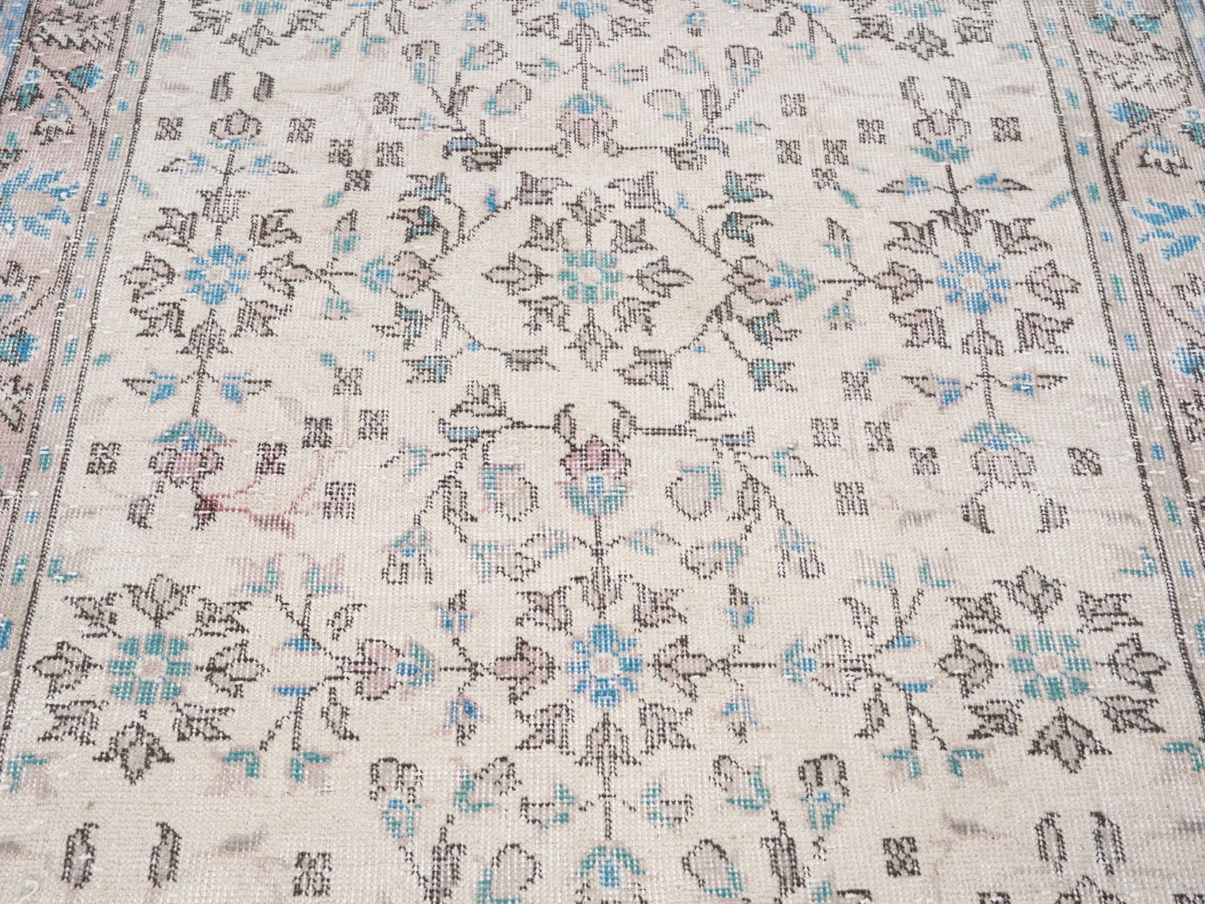 Turkish Isparta area rug in cream and powder blue, view 4 of 10