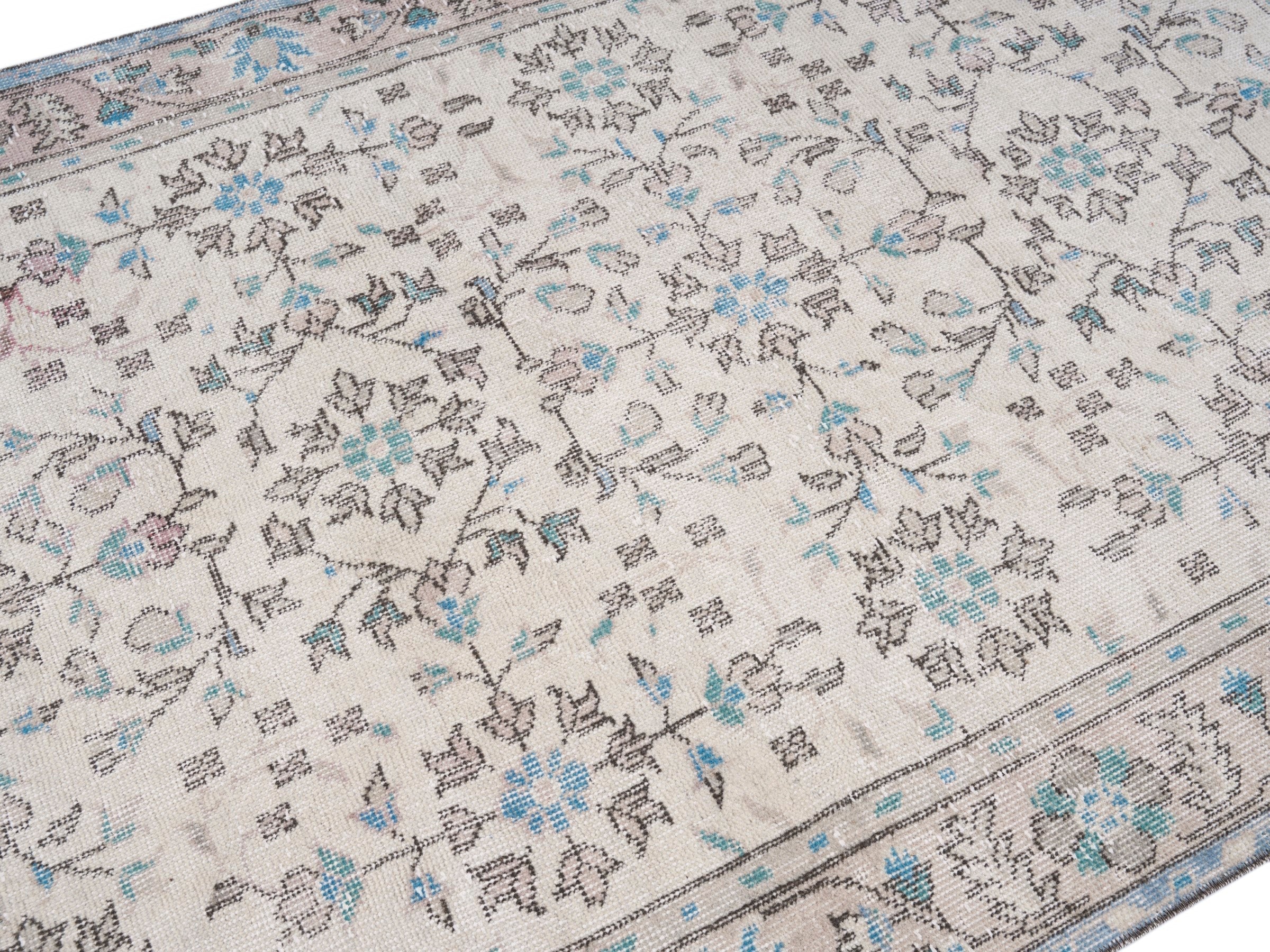 Turkish Isparta area rug in cream and powder blue, view 5 of 10