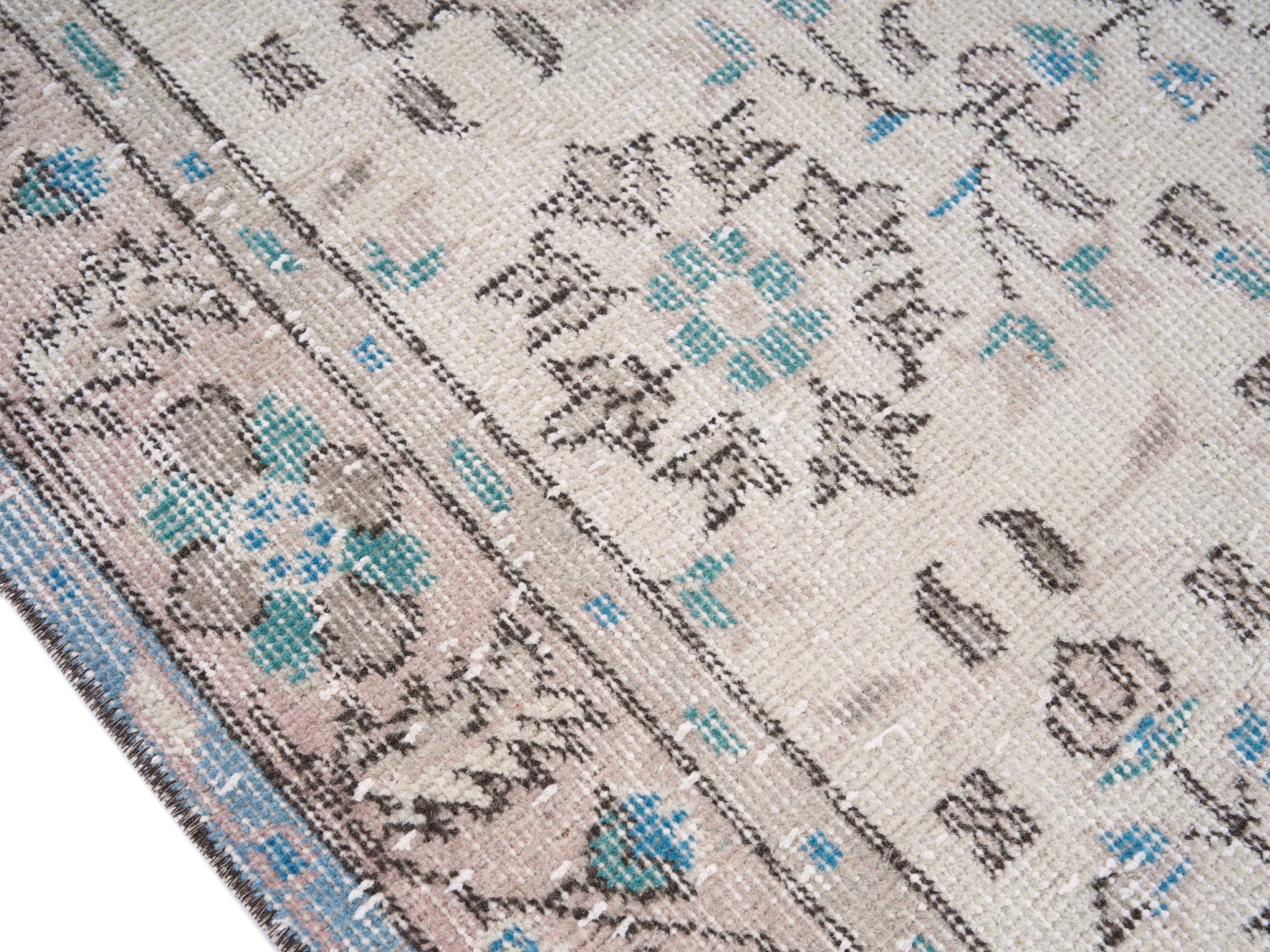 Turkish Isparta area rug in cream and powder blue, view 6 of 10