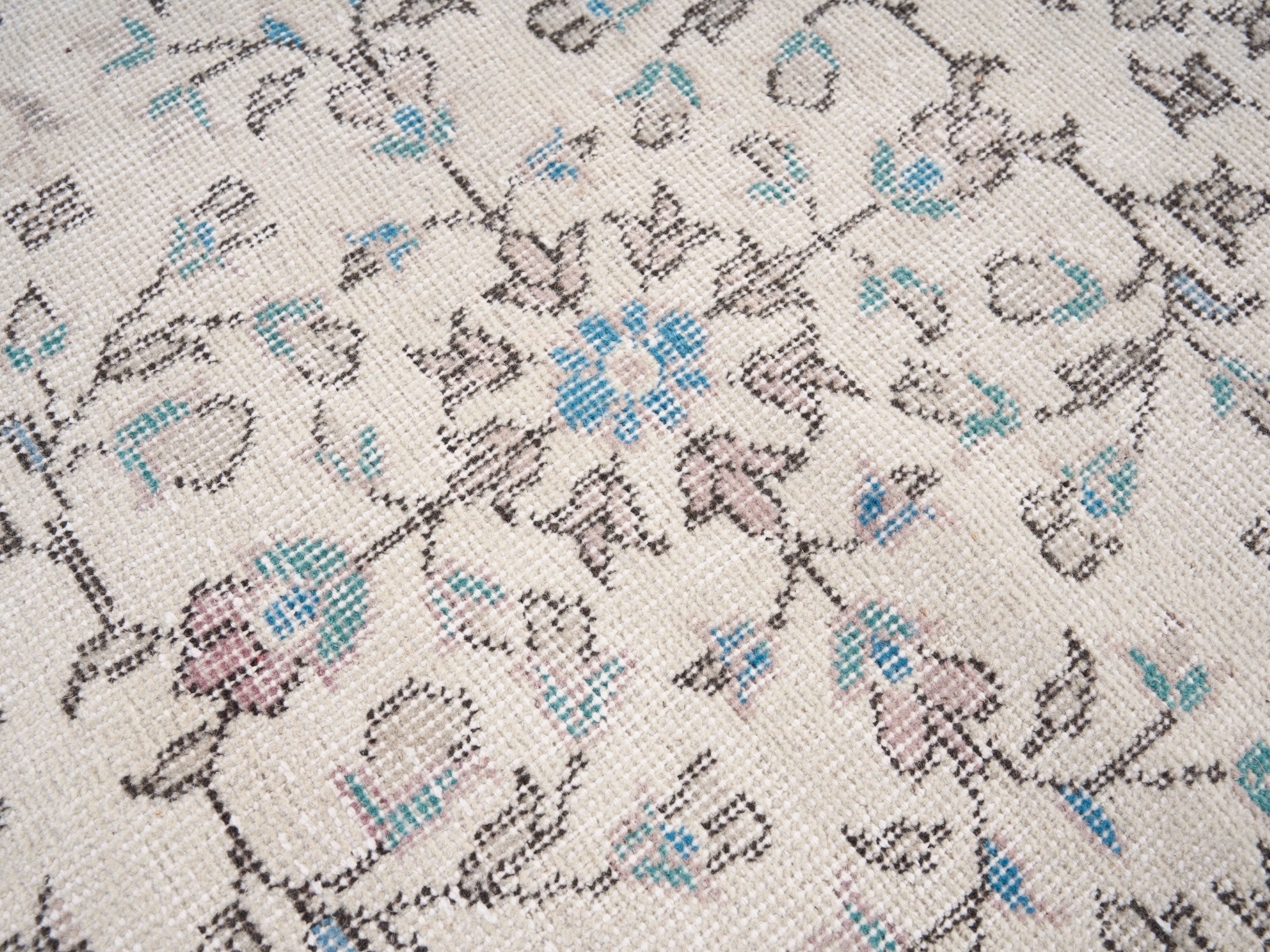 Turkish Isparta area rug in cream and powder blue, view 7 of 10