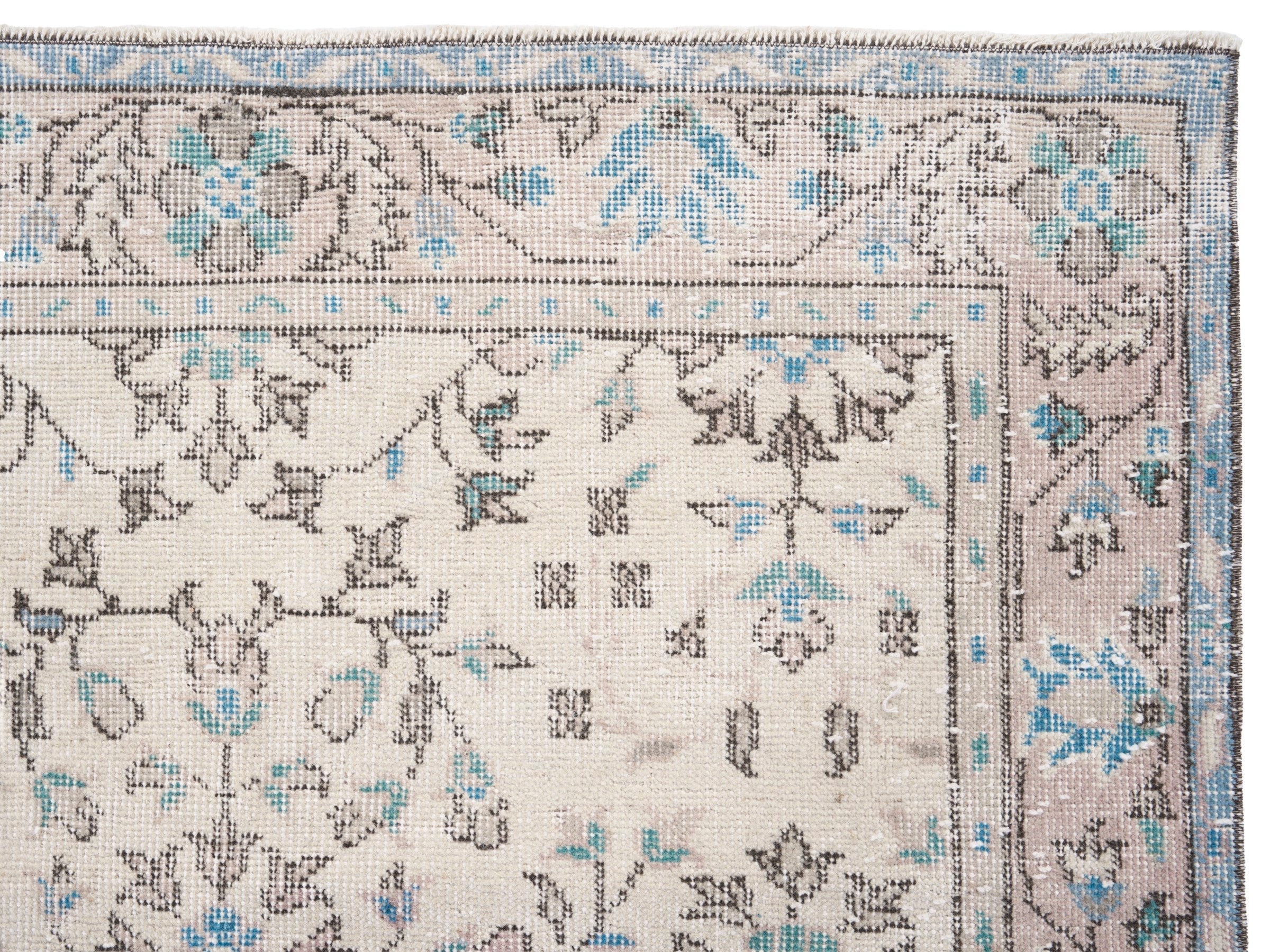 Turkish Isparta area rug in cream and powder blue, view 8 of 10