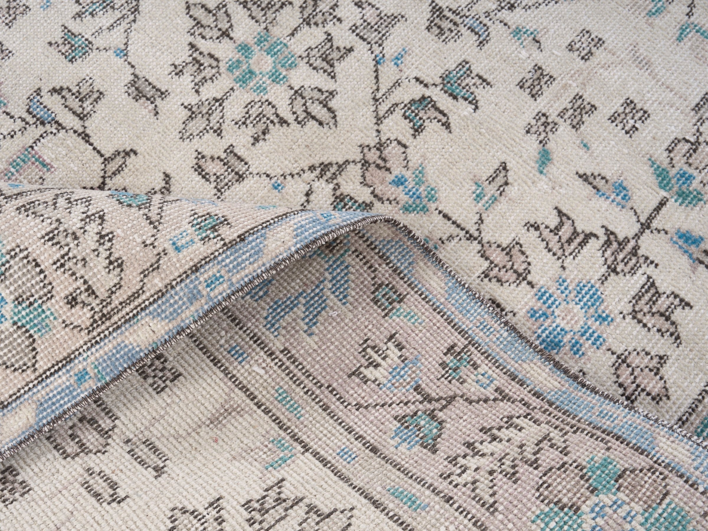 Turkish Isparta area rug in cream and powder blue, view 9 of 10