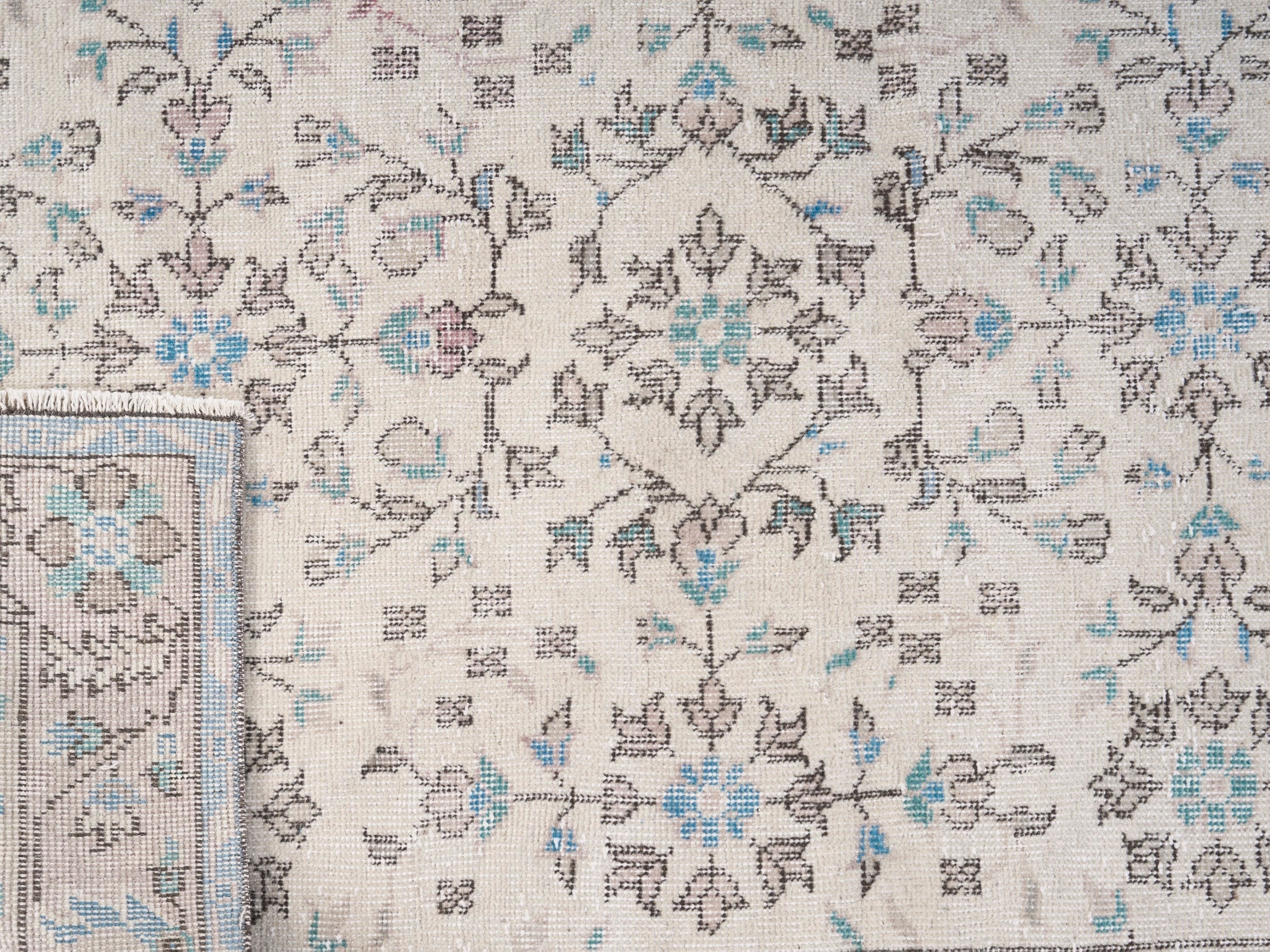 Turkish Isparta area rug in cream and powder blue, view 10 of 10