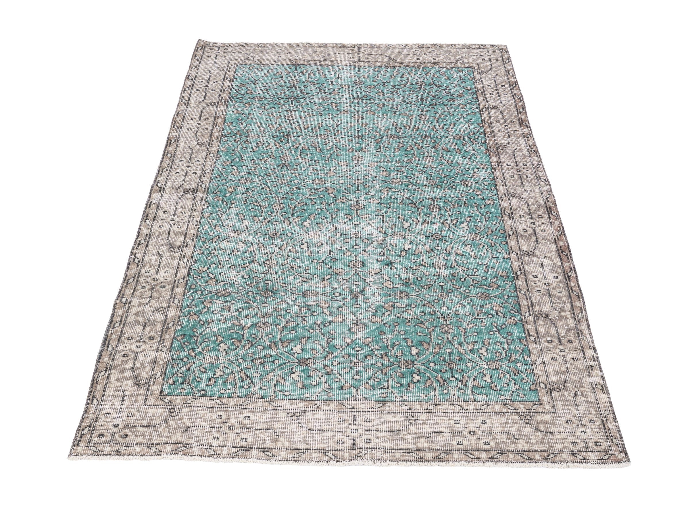 Turkish Isparta area rug in teal and greige, view 2 of 10