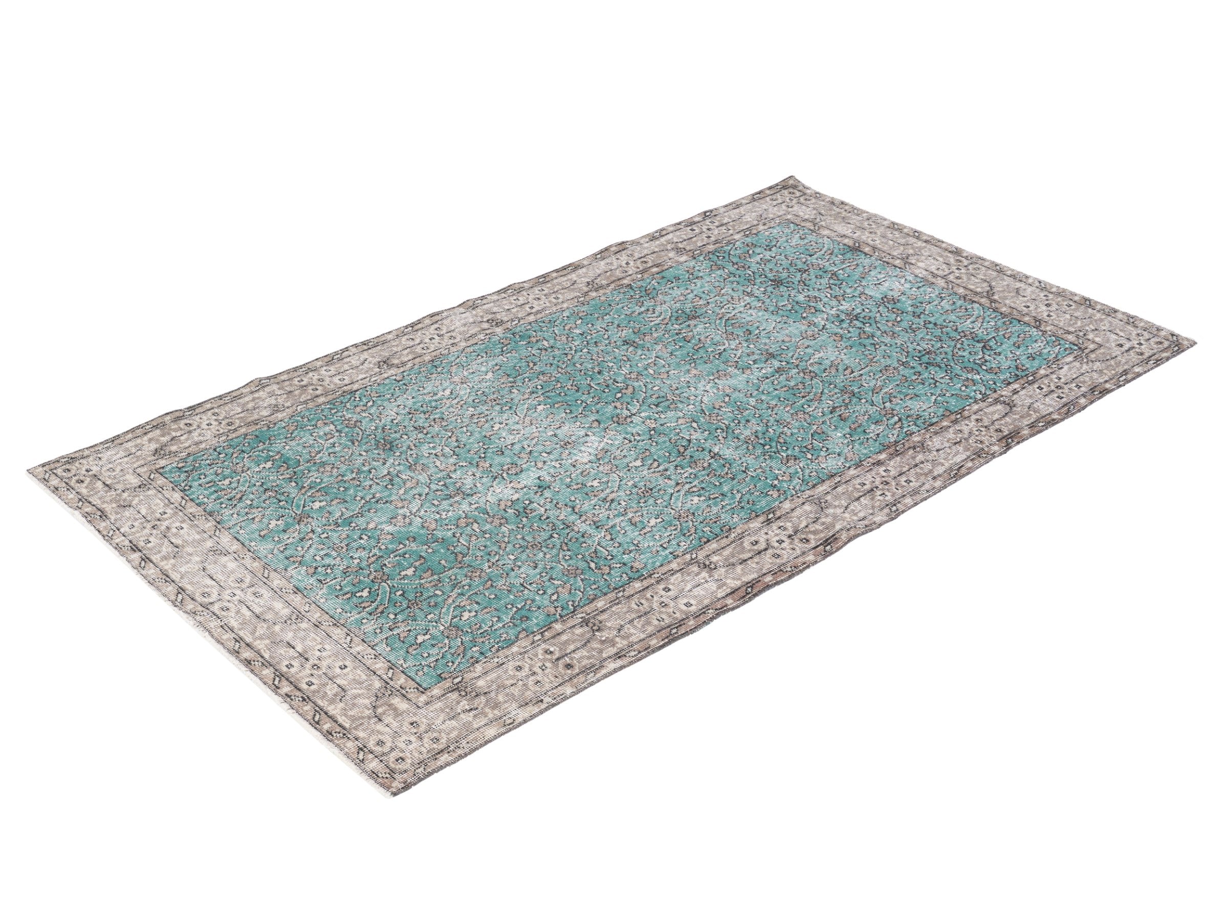 Turkish Isparta area rug in teal and greige, view 3 of 10