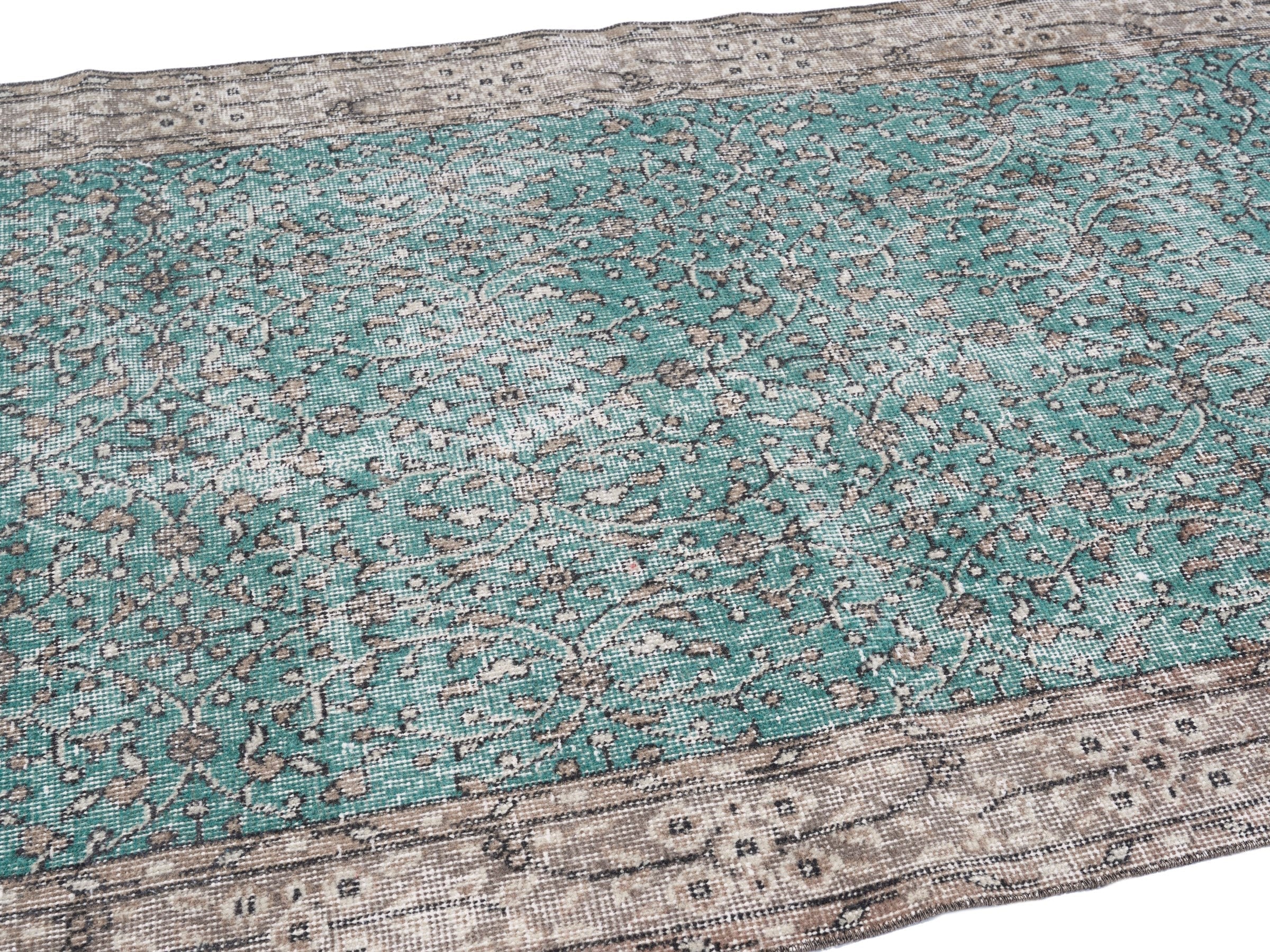 Turkish Isparta area rug in teal and greige, view 5 of 10