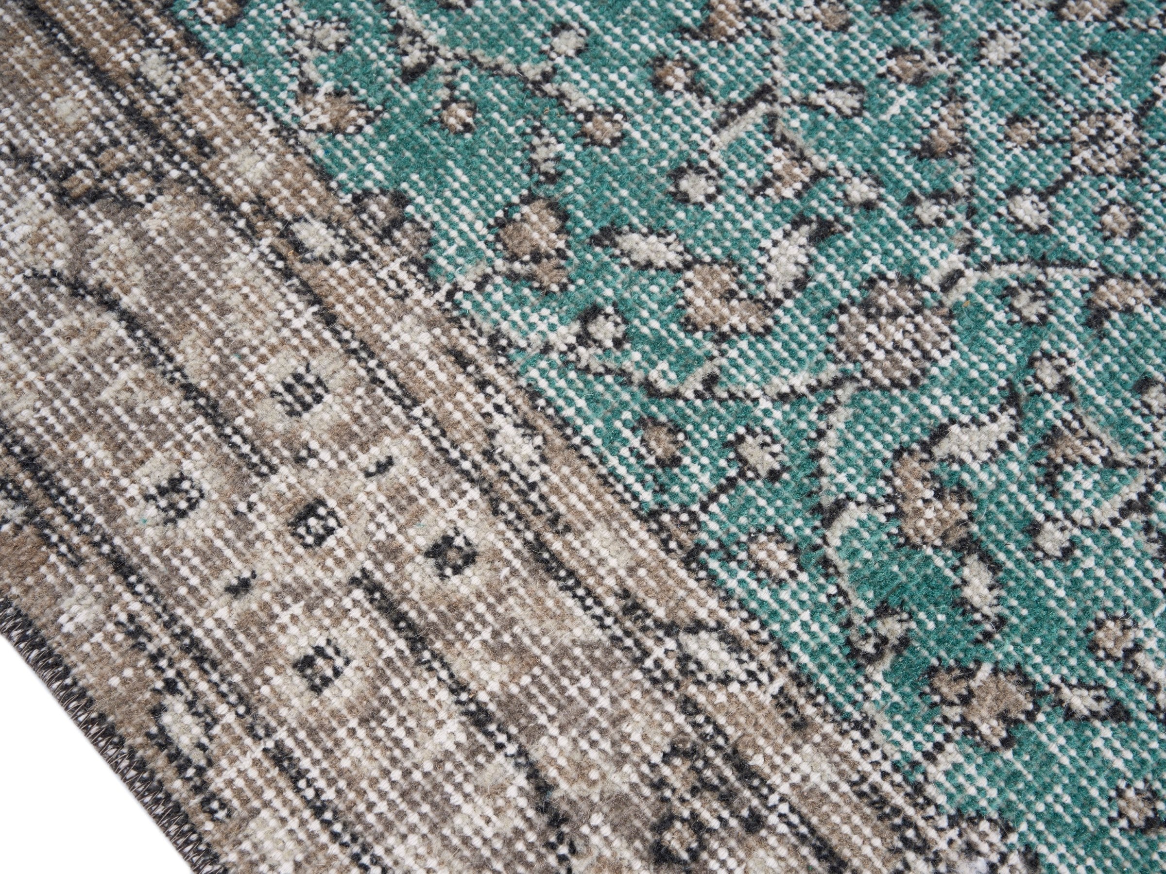 Turkish Isparta area rug in teal and greige, view 6 of 10