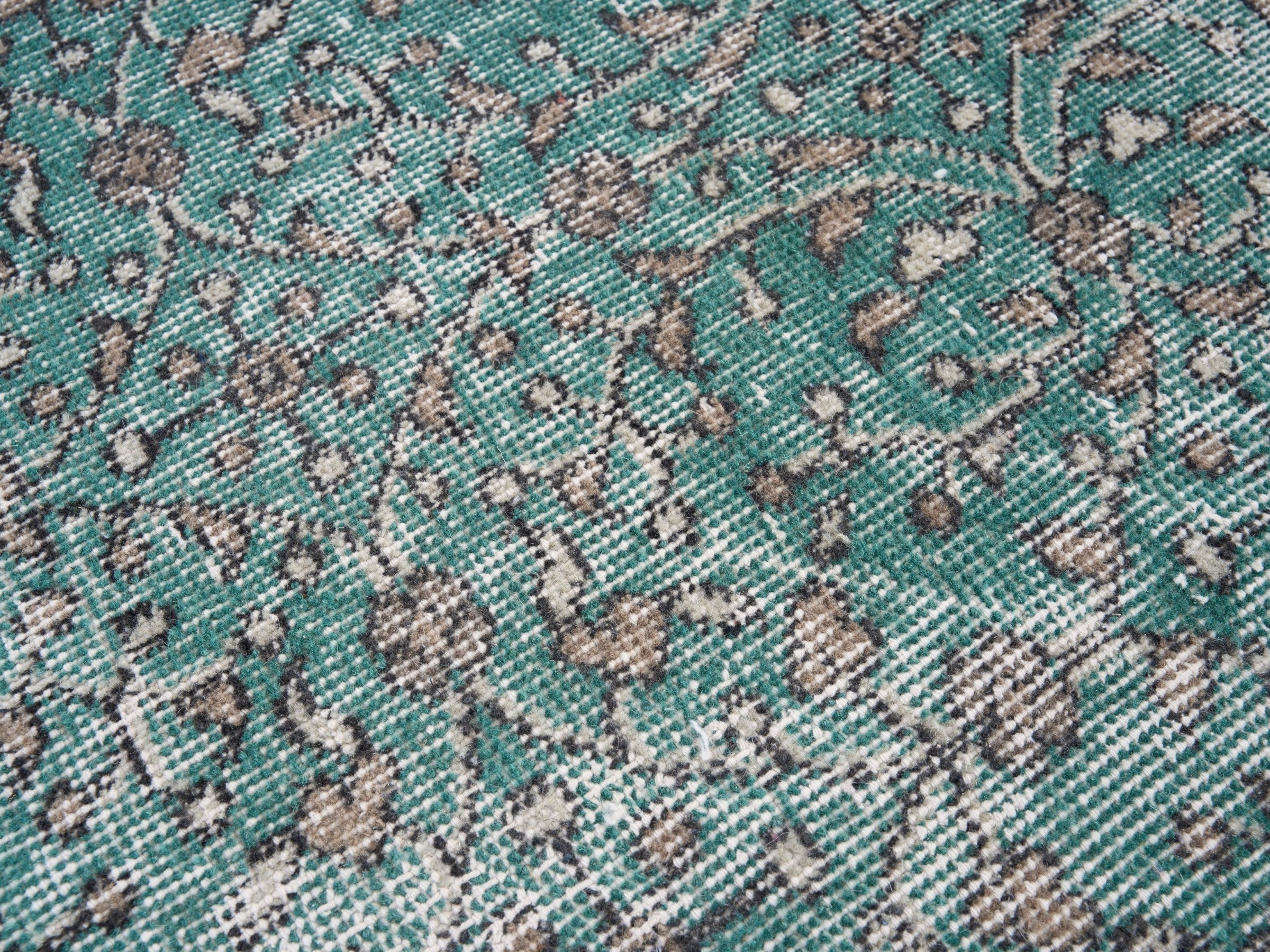 Turkish Isparta area rug in teal and greige, view 7 of 10