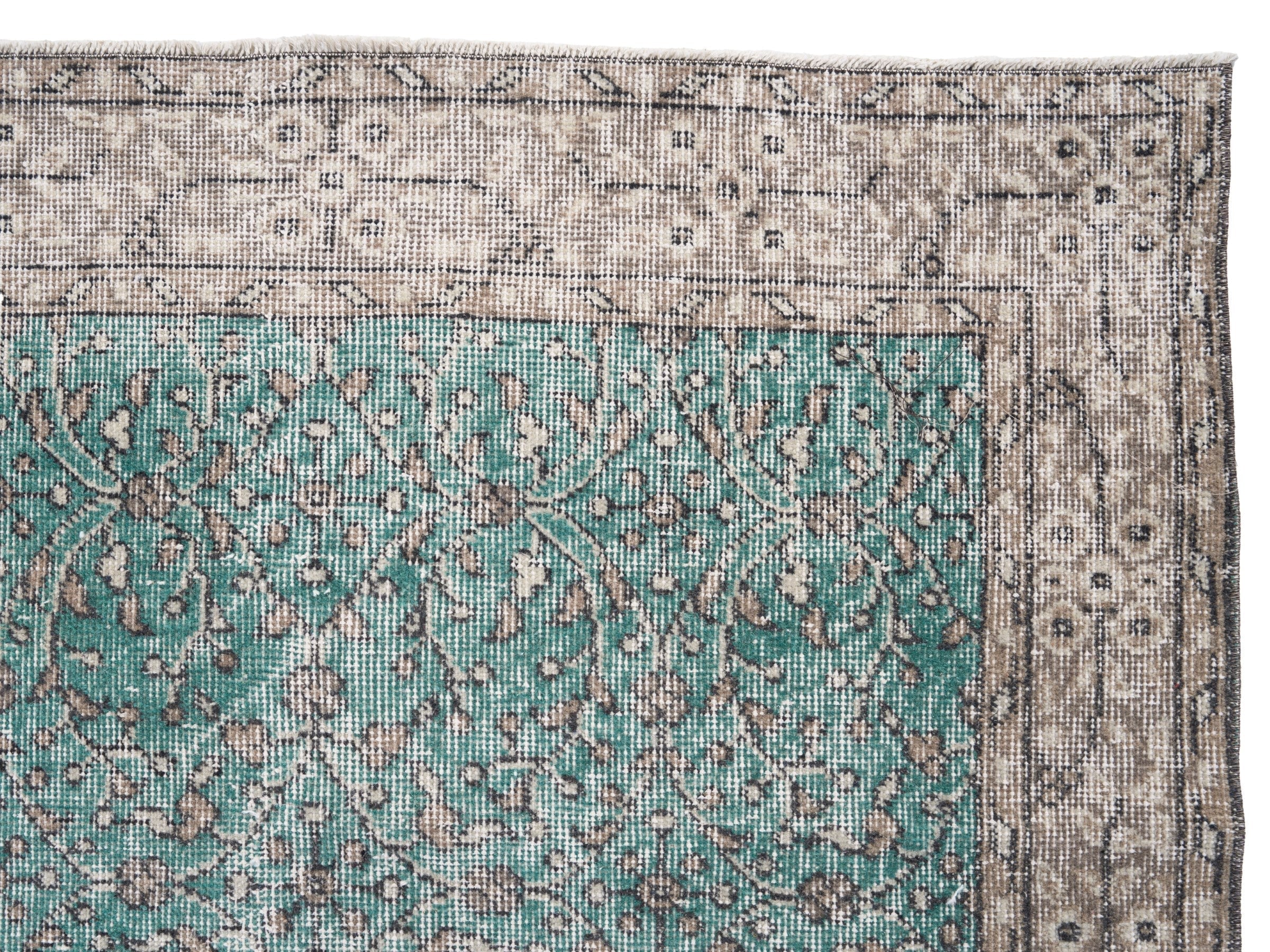 Turkish Isparta area rug in teal and greige, view 8 of 10