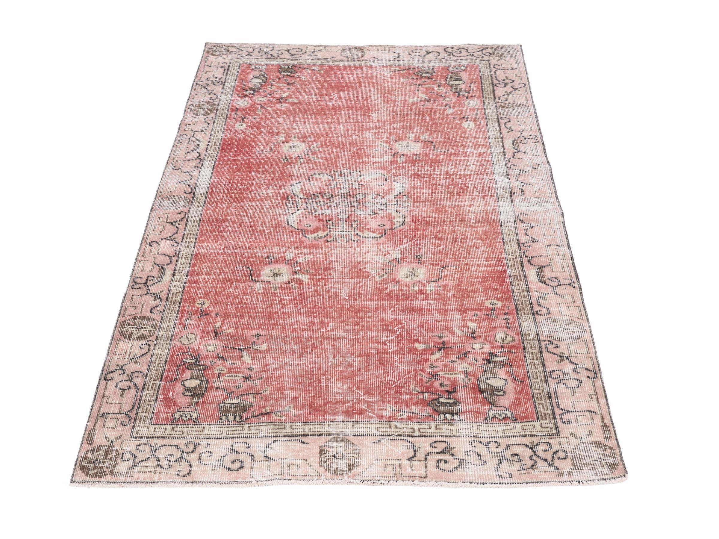 Turkish Isparta area rug in faded red and greige, view 2 of 10