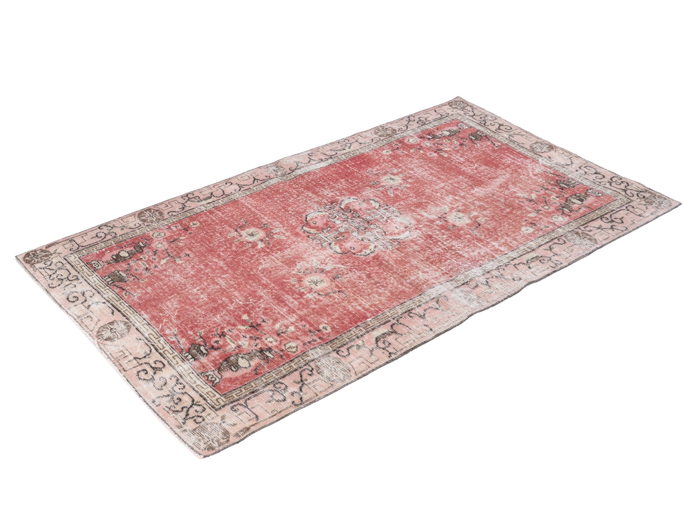 Turkish Isparta area rug in faded red and greige, view 3 of 10