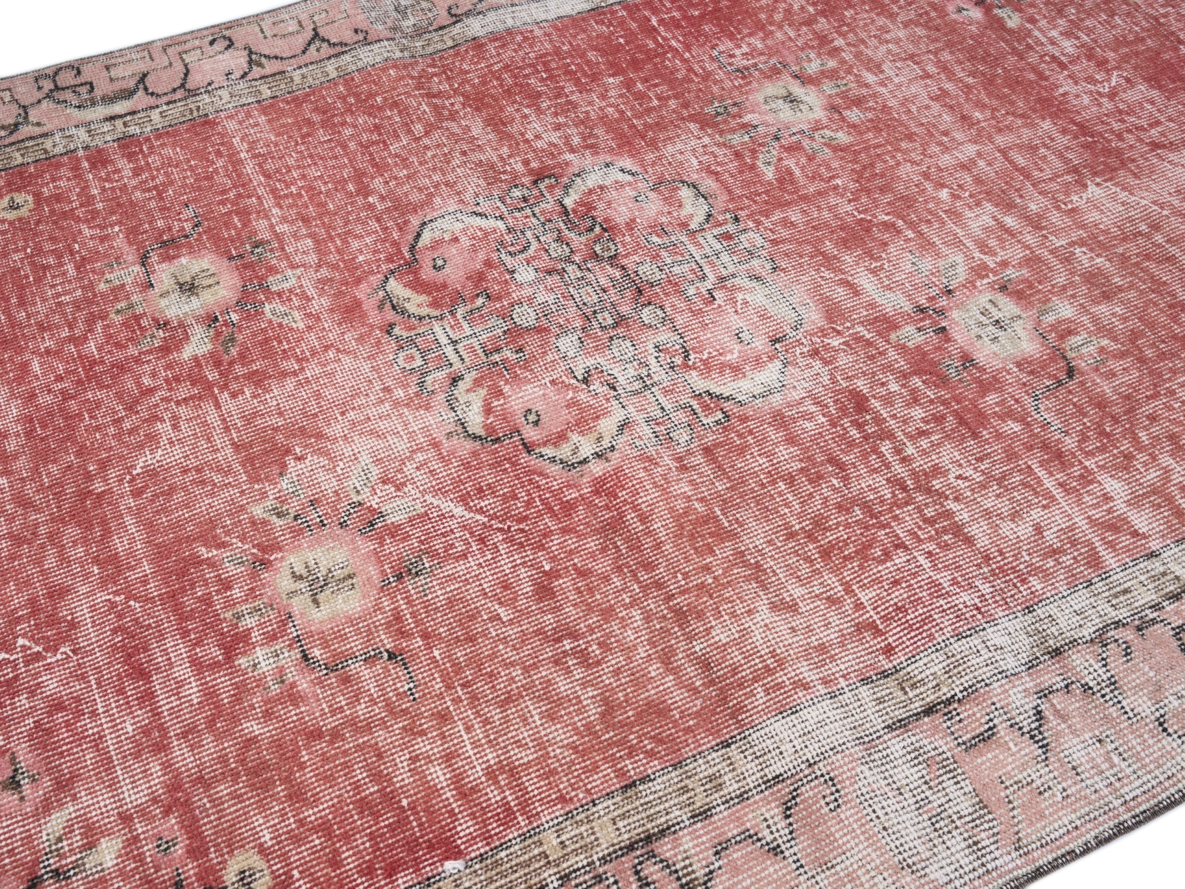 Turkish Isparta area rug in faded red and greige, view 5 of 10